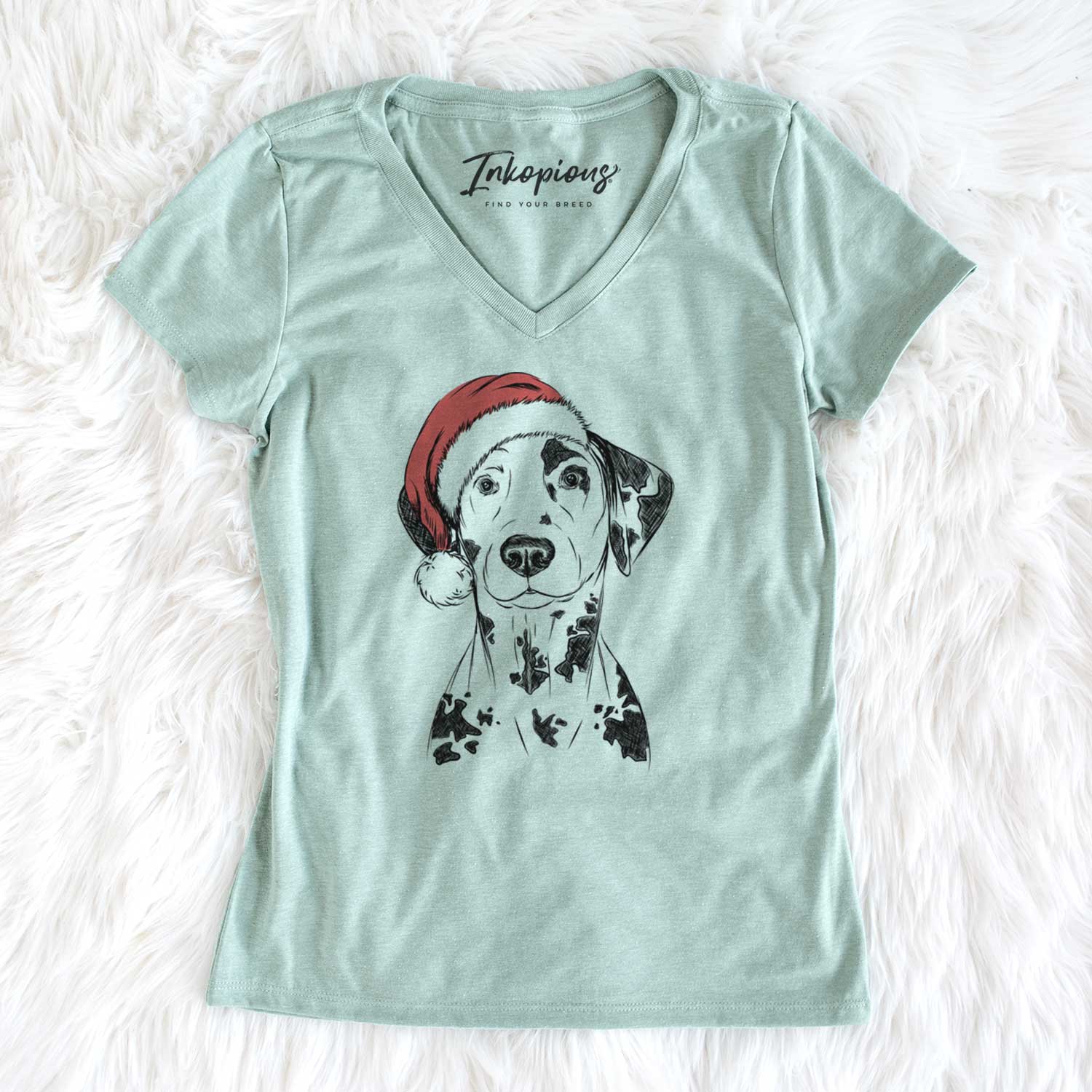 Santa Spot the Dalmatian - Women's V-neck Shirt