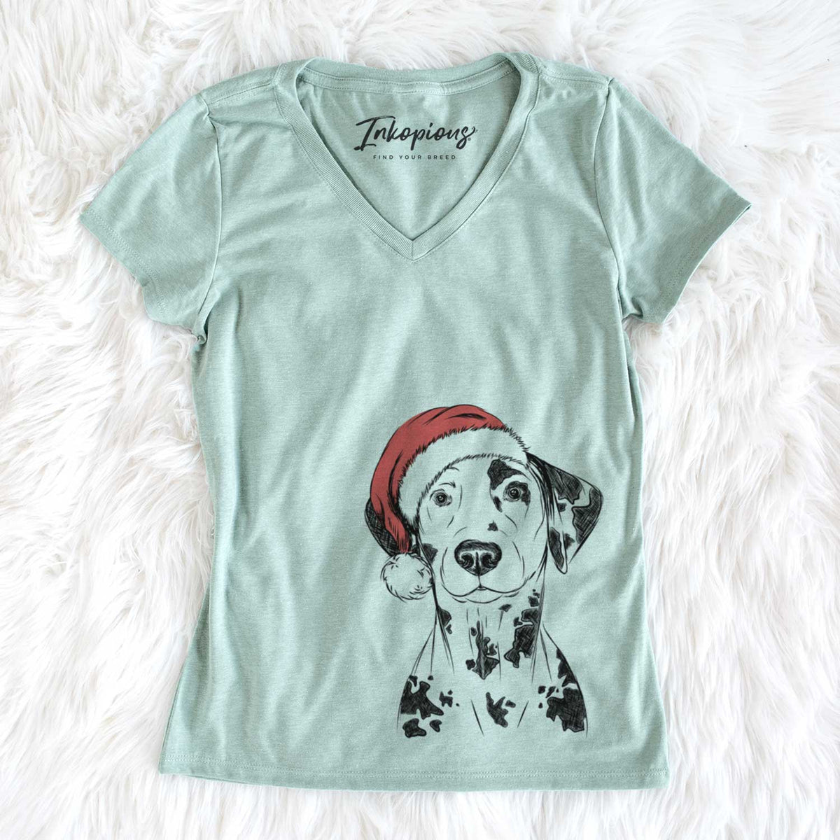 Santa Spot the Dalmatian - Women&#39;s V-neck Shirt