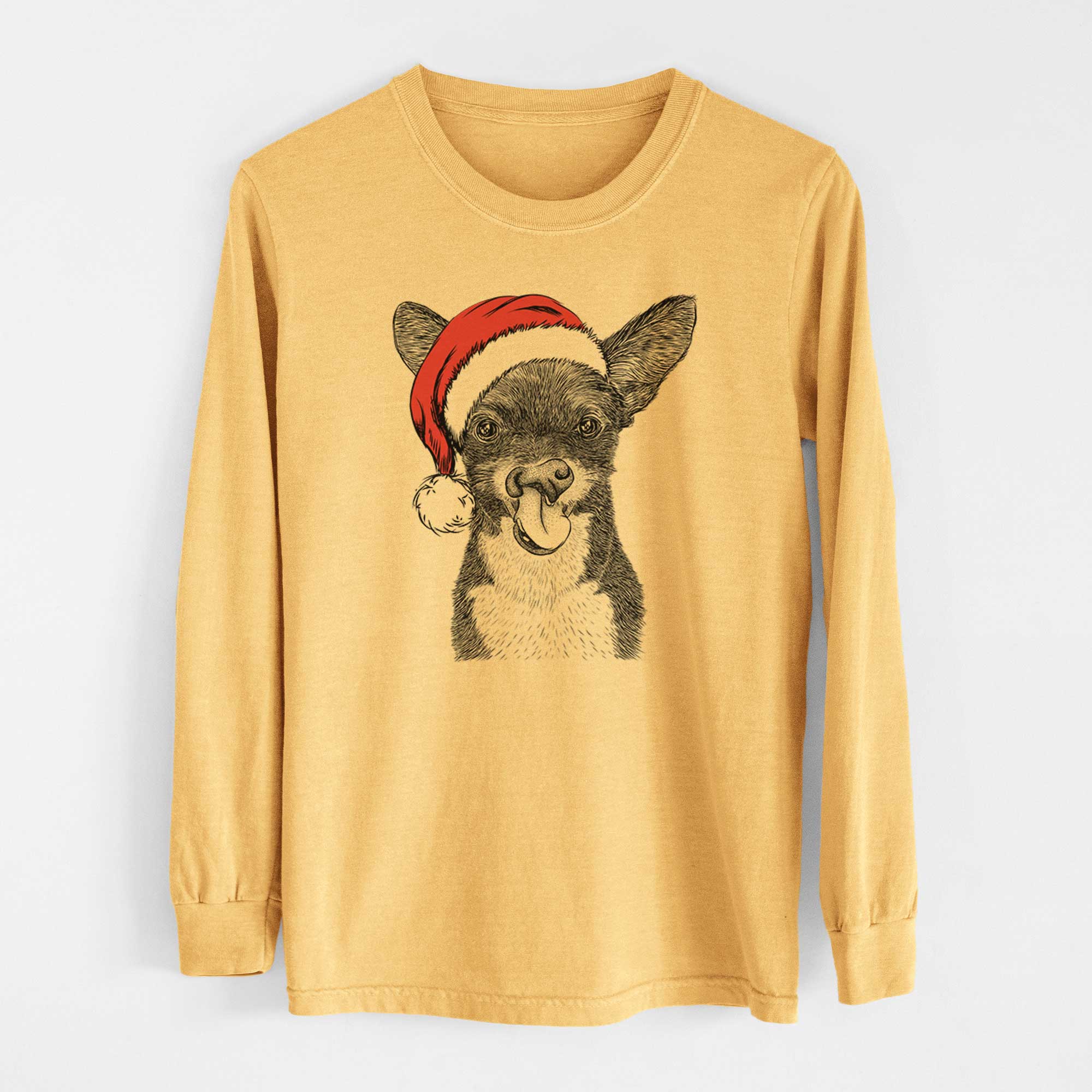 Santa Sprout the Chihuahua Mix - Heavyweight 100% Cotton Long Sleeve