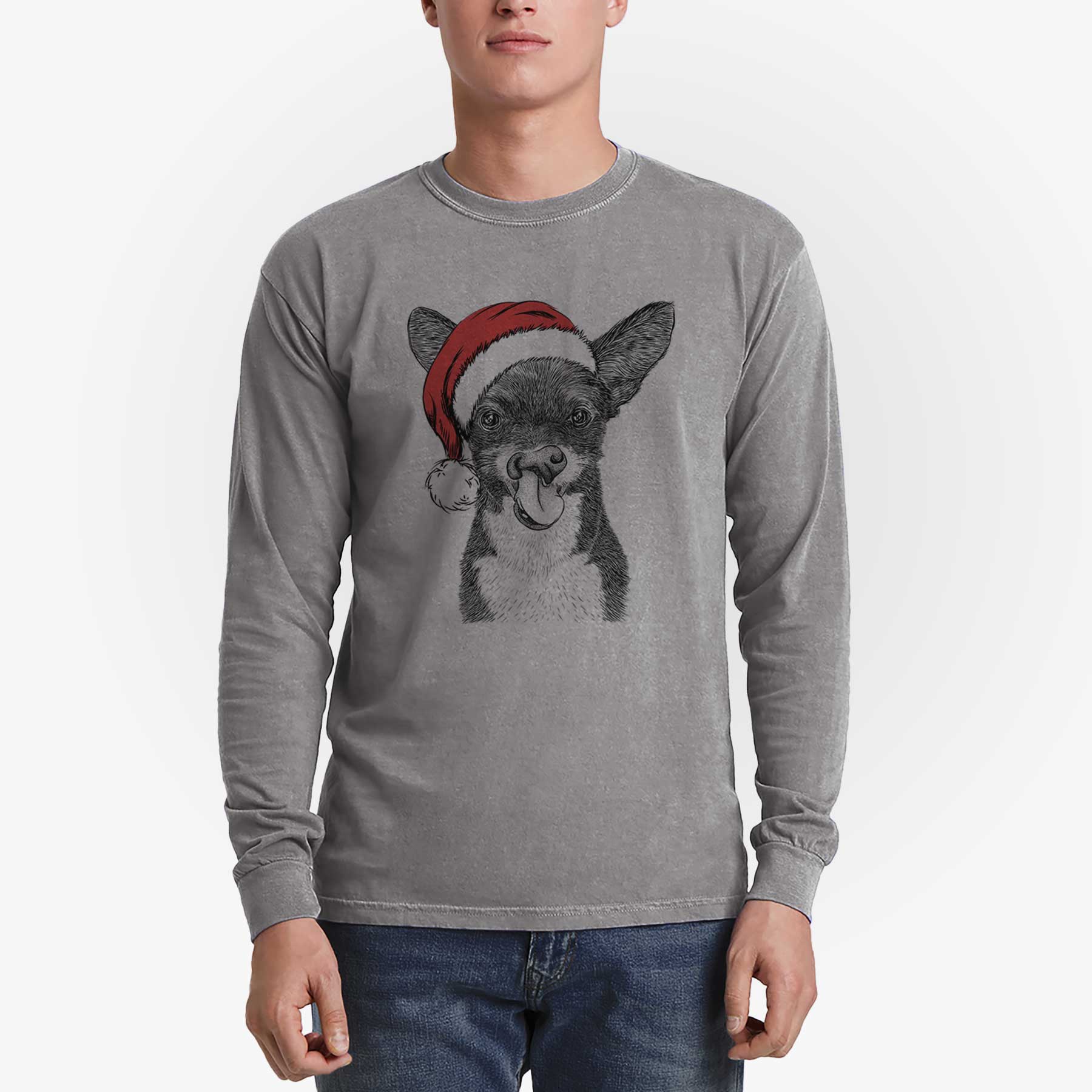 Santa Sprout the Chihuahua Mix - Heavyweight 100% Cotton Long Sleeve