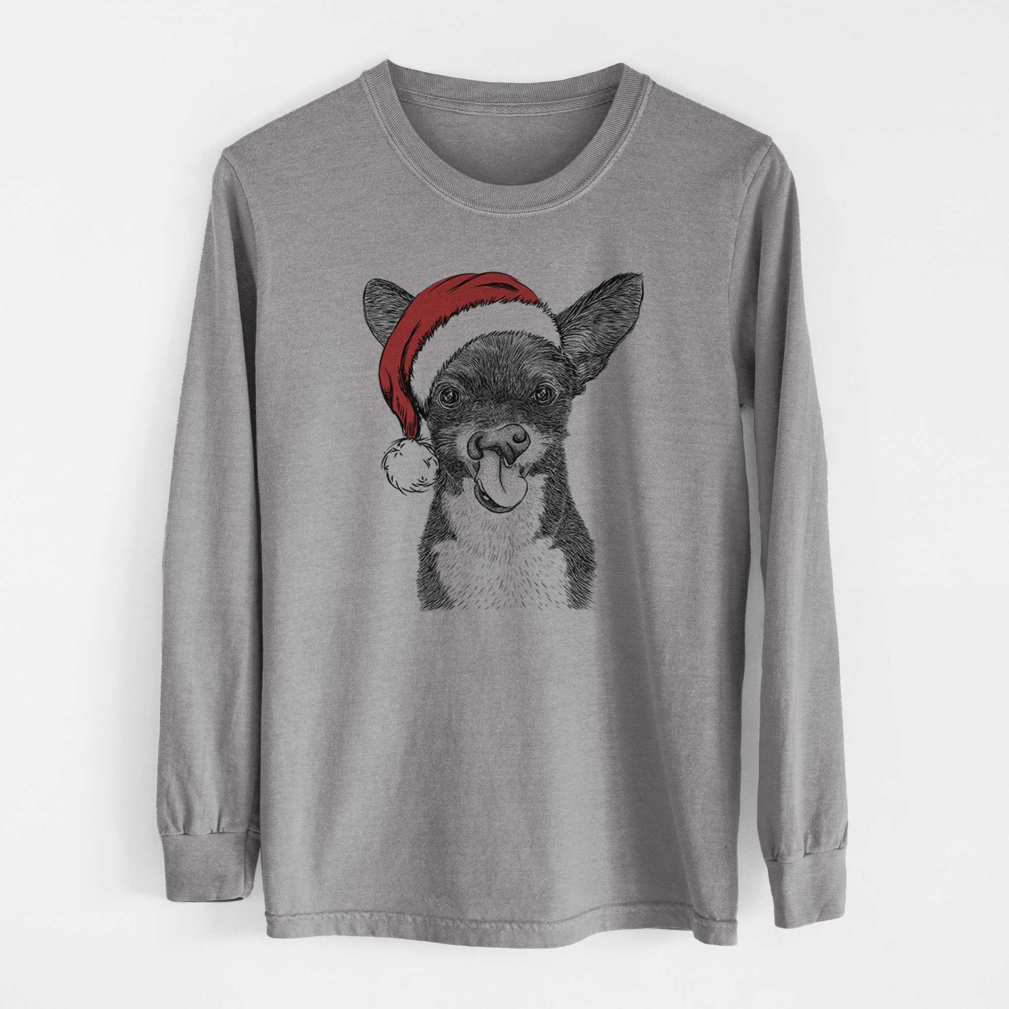 Santa Sprout the Chihuahua Mix - Heavyweight 100% Cotton Long Sleeve