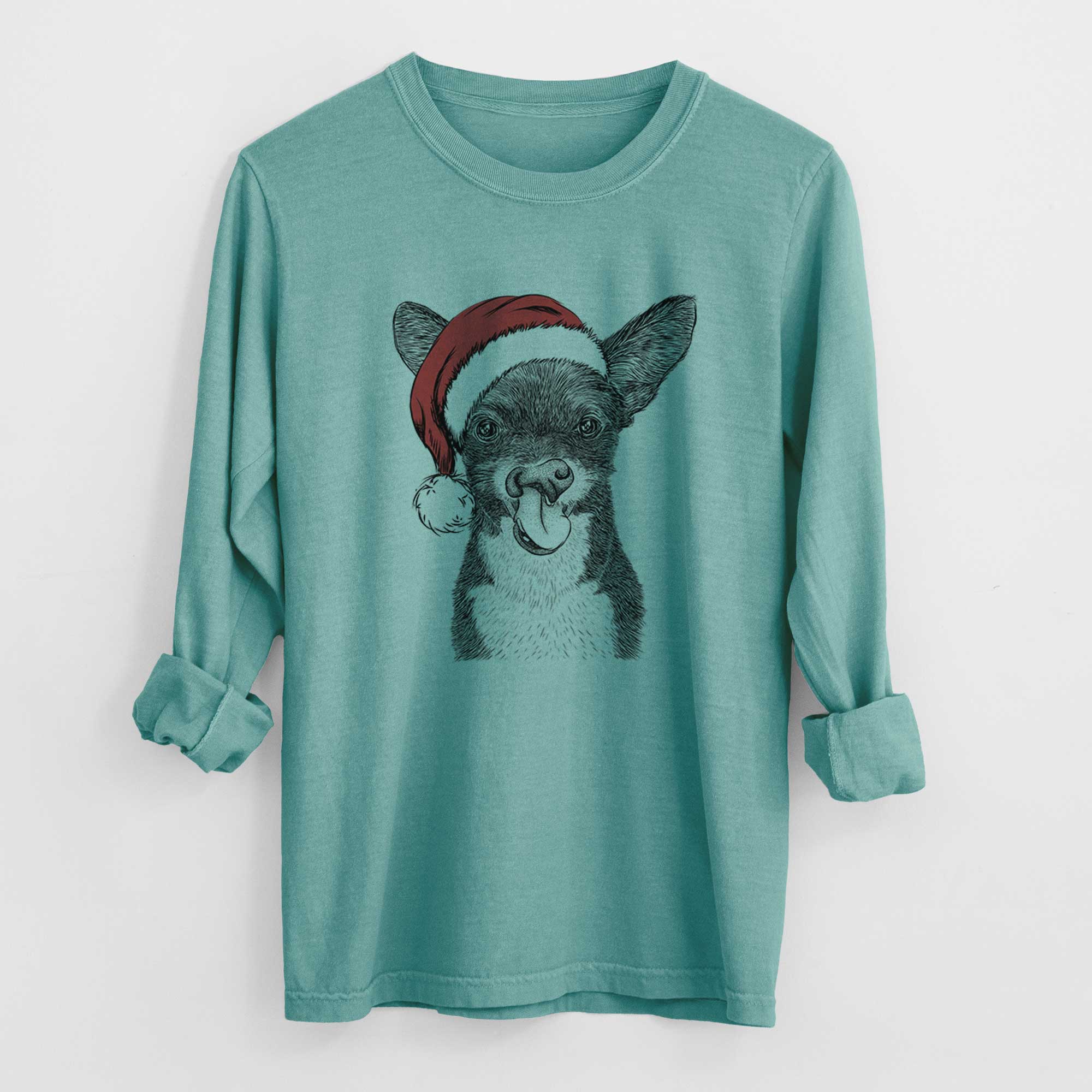 Santa Sprout the Chihuahua Mix - Heavyweight 100% Cotton Long Sleeve