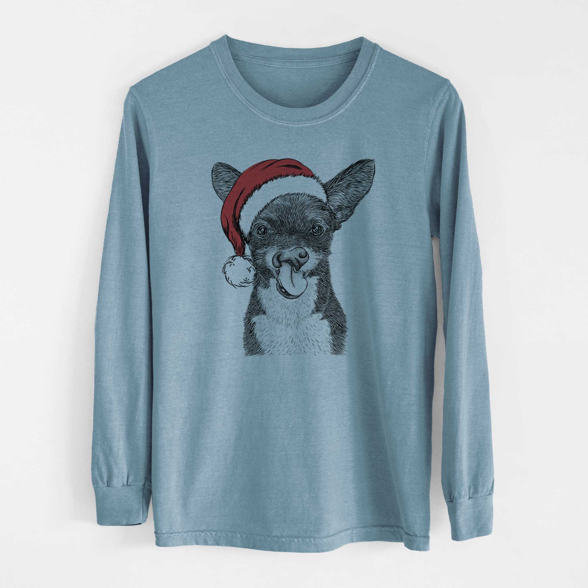 Santa Sprout the Chihuahua Mix - Heavyweight 100% Cotton Long Sleeve