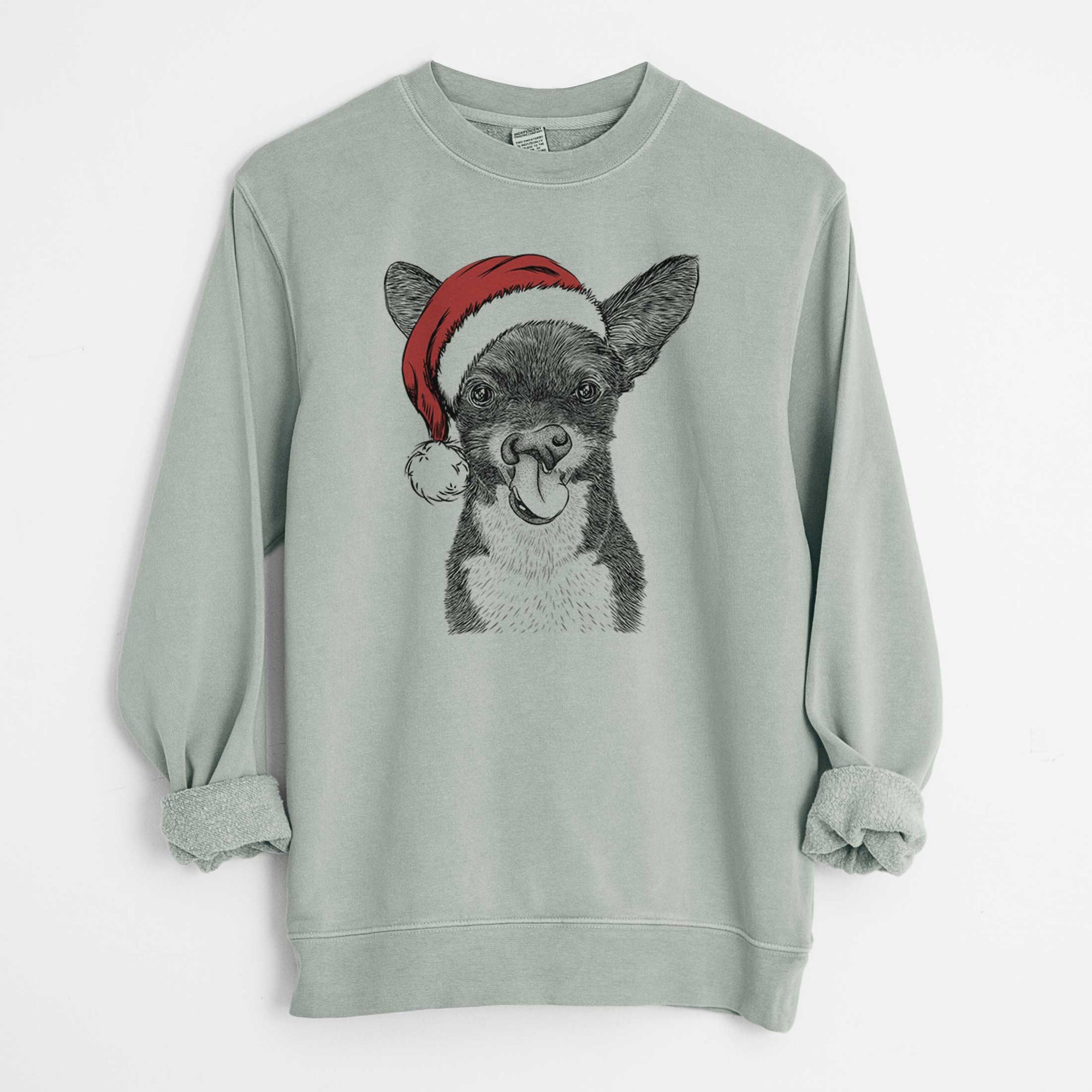 Santa Sprout the Chihuahua Mix - Unisex Pigment Dyed Crew Sweatshirt