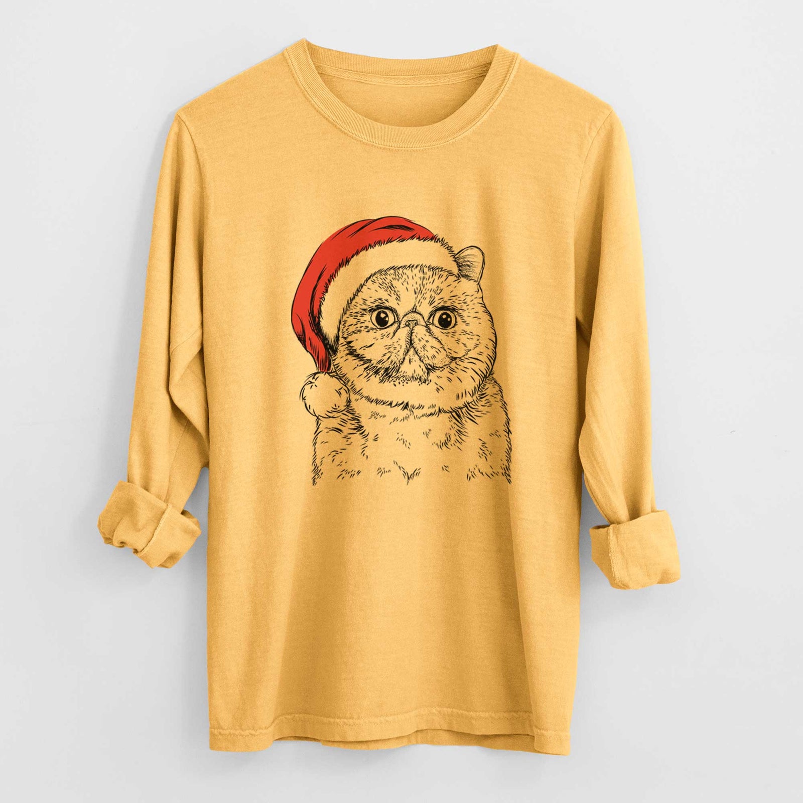 Santa Squish the Exotic Shorthair Cat - Heavyweight 100% Cotton Long Sleeve