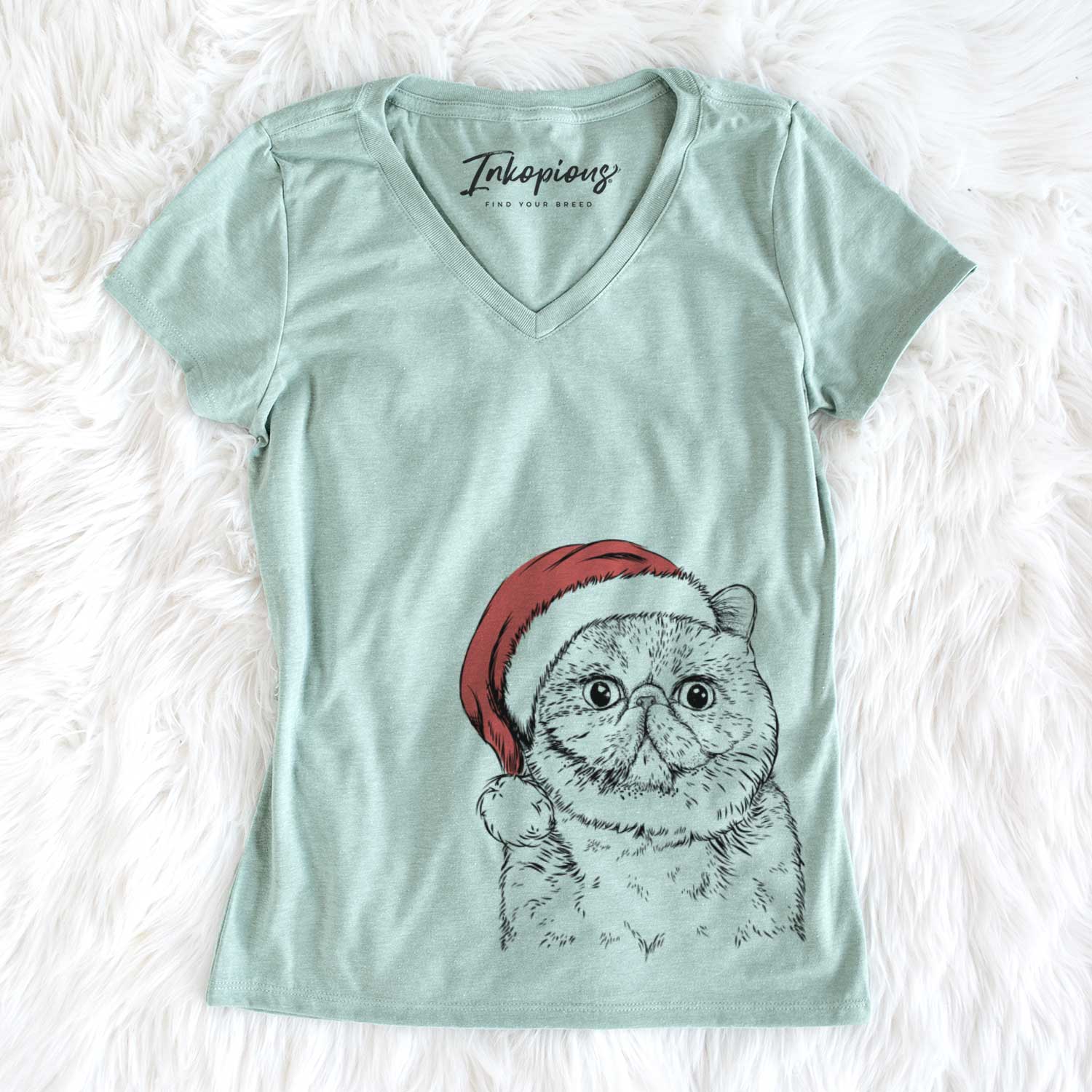 Santa Squish the Exotic Shorthair Cat - Women's V-neck Shirt