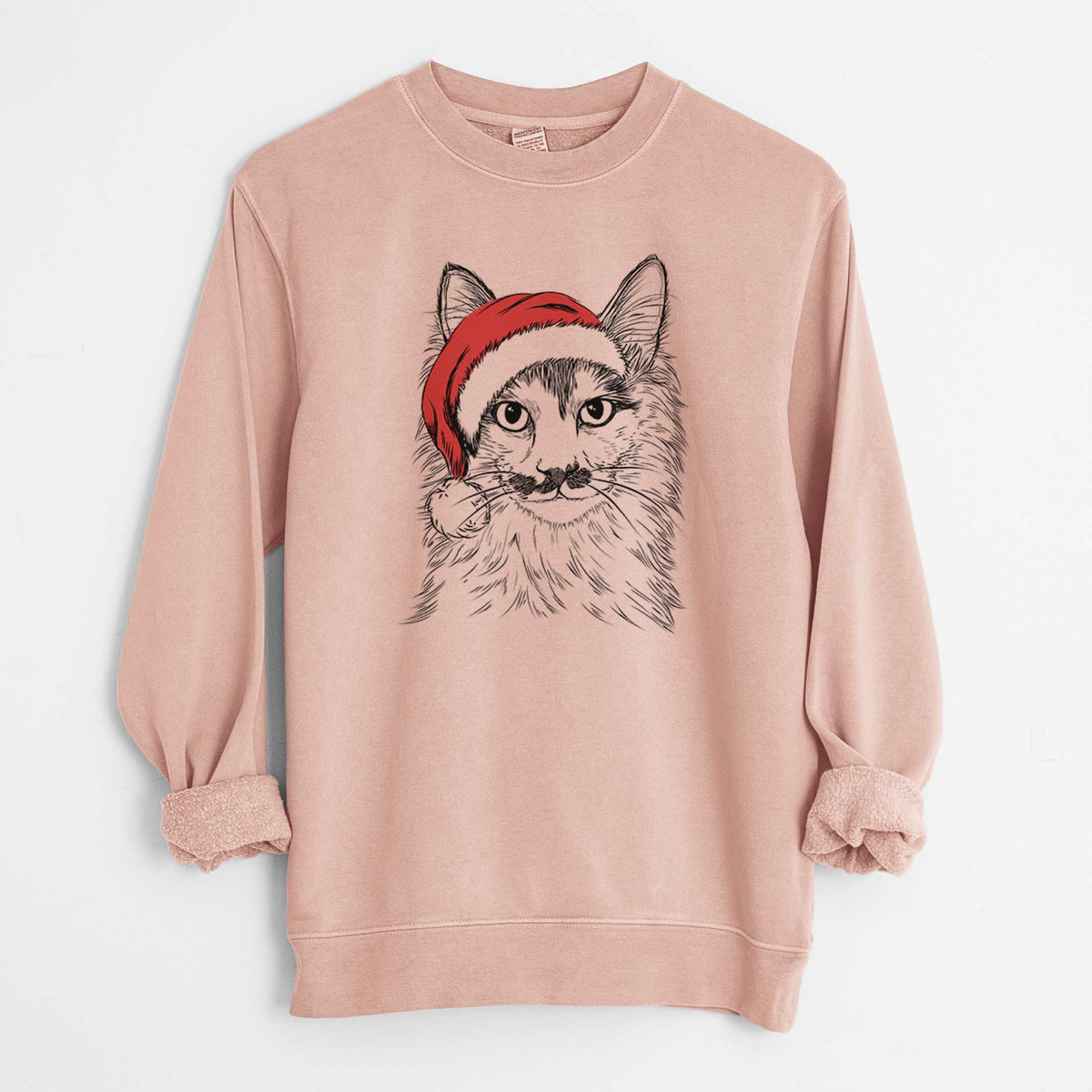 Santa Stache the Longhaired Mustard Cat - Unisex Pigment Dyed Crew Sweatshirt
