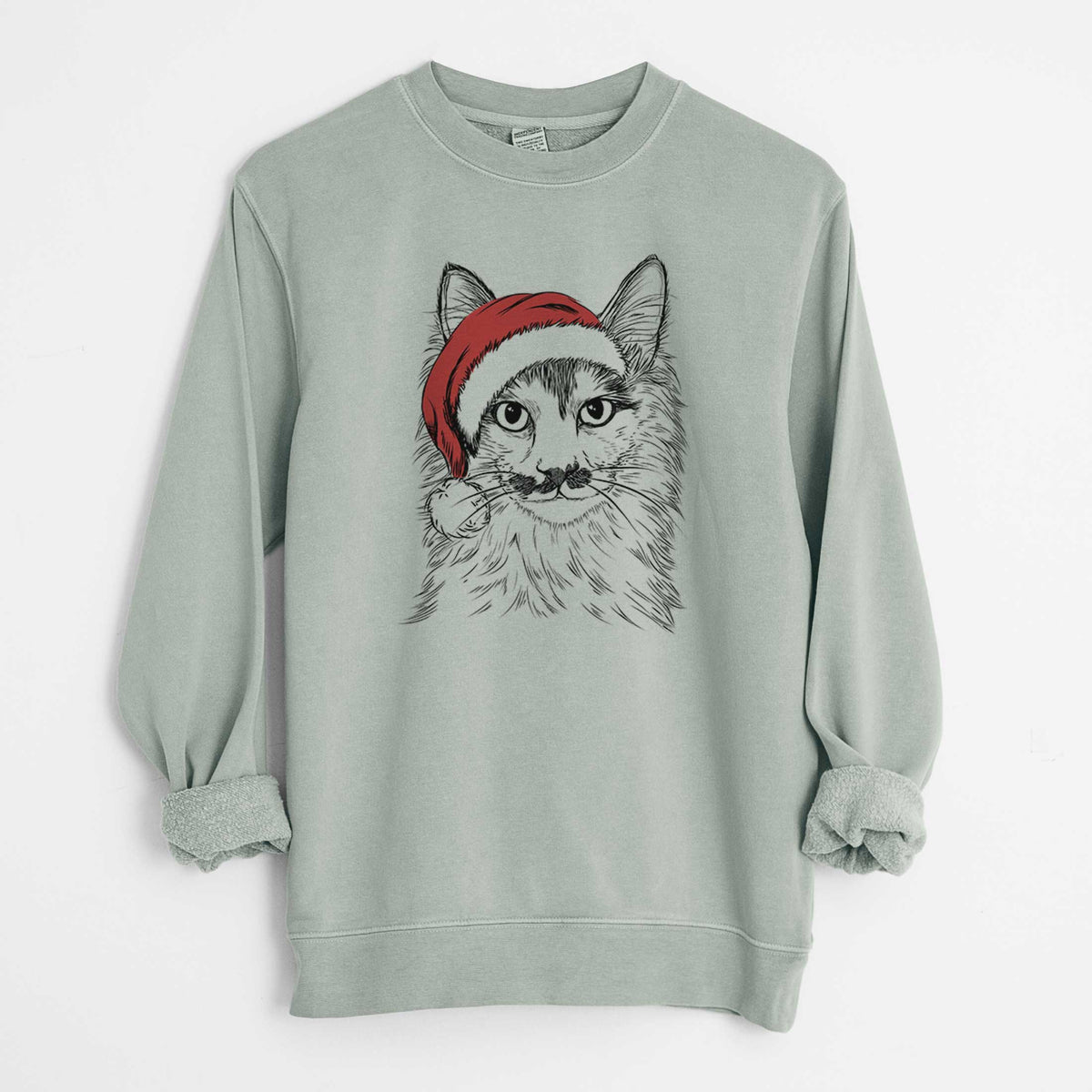 Santa Stache the Longhaired Mustard Cat - Unisex Pigment Dyed Crew Sweatshirt
