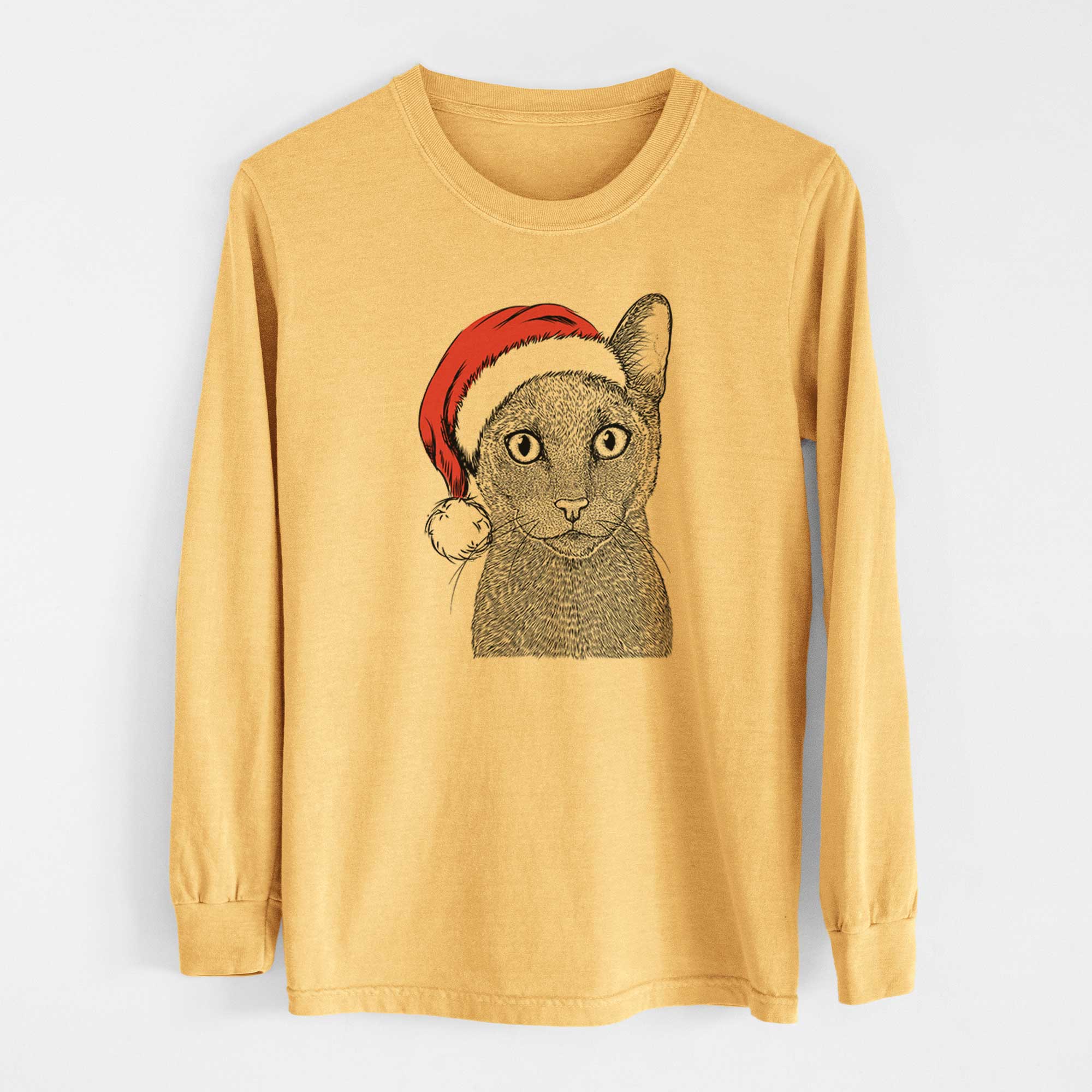 Santa Stanley the Russian Blue Cat - Heavyweight 100% Cotton Long Sleeve