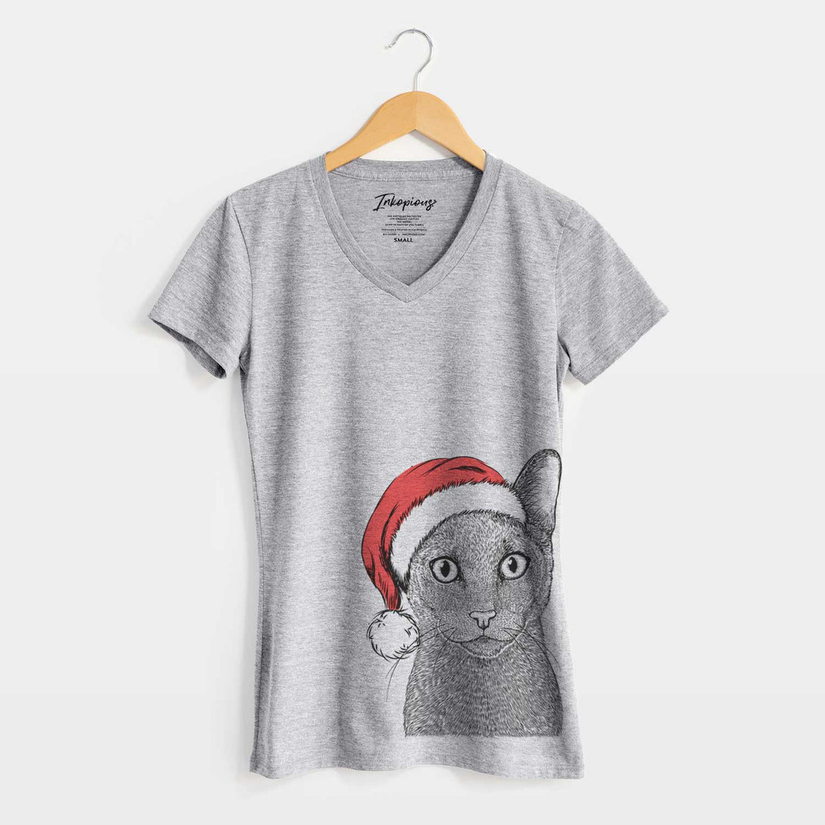 Santa Stanley the Russian Blue Cat - Women's V-neck Shirt