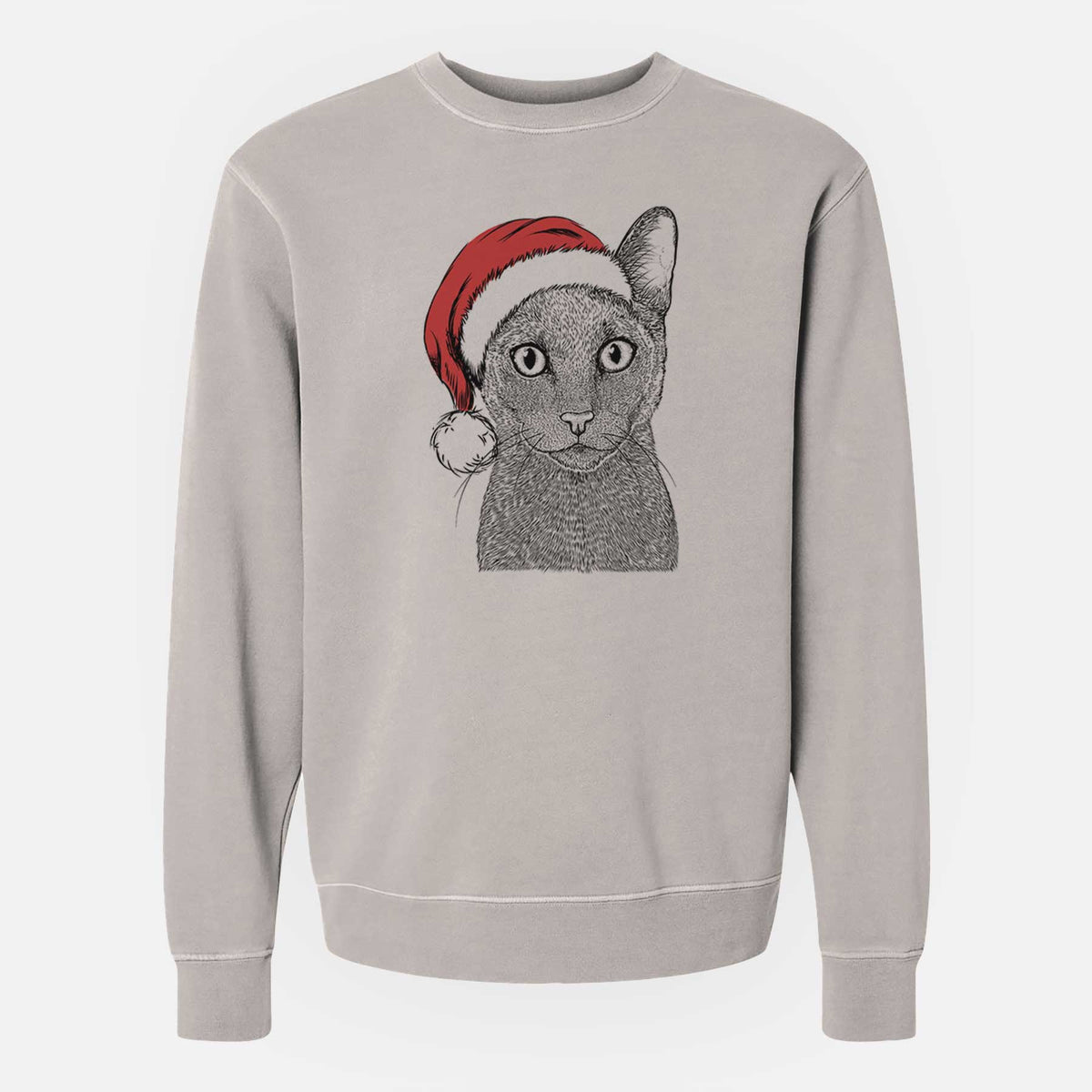 Santa Stanley the Russian Blue Cat - Unisex Pigment Dyed Crew Sweatshirt