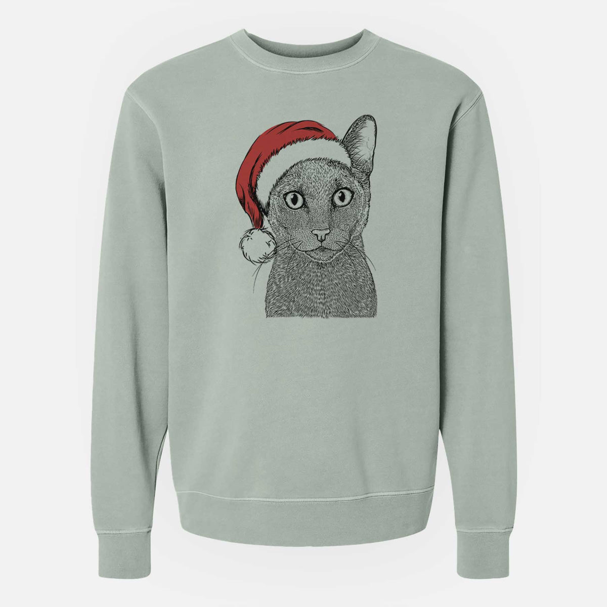 Santa Stanley the Russian Blue Cat - Unisex Pigment Dyed Crew Sweatshirt