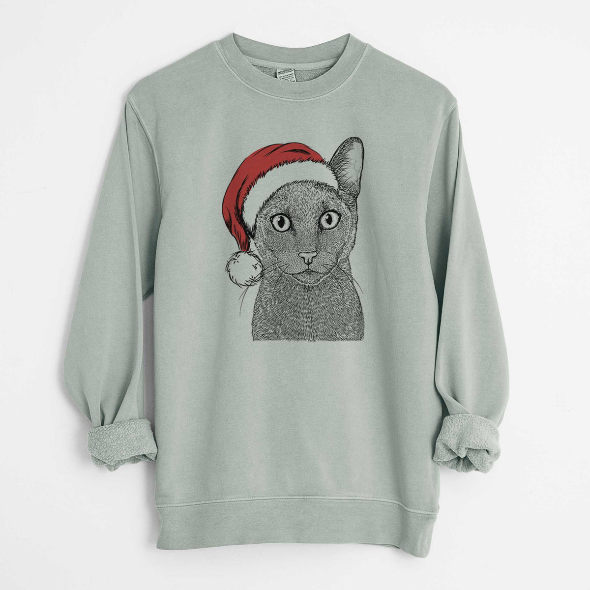 Santa Stanley the Russian Blue Cat - Unisex Pigment Dyed Crew Sweatshirt