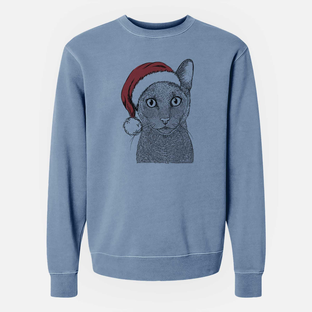 Santa Stanley the Russian Blue Cat - Unisex Pigment Dyed Crew Sweatshirt