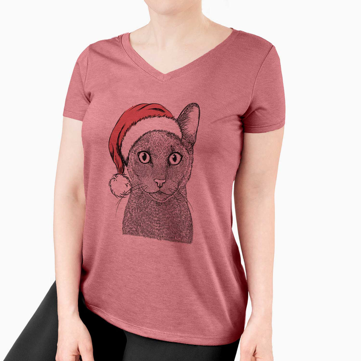 Santa Stanley the Russian Blue Cat - Women's V-neck Shirt