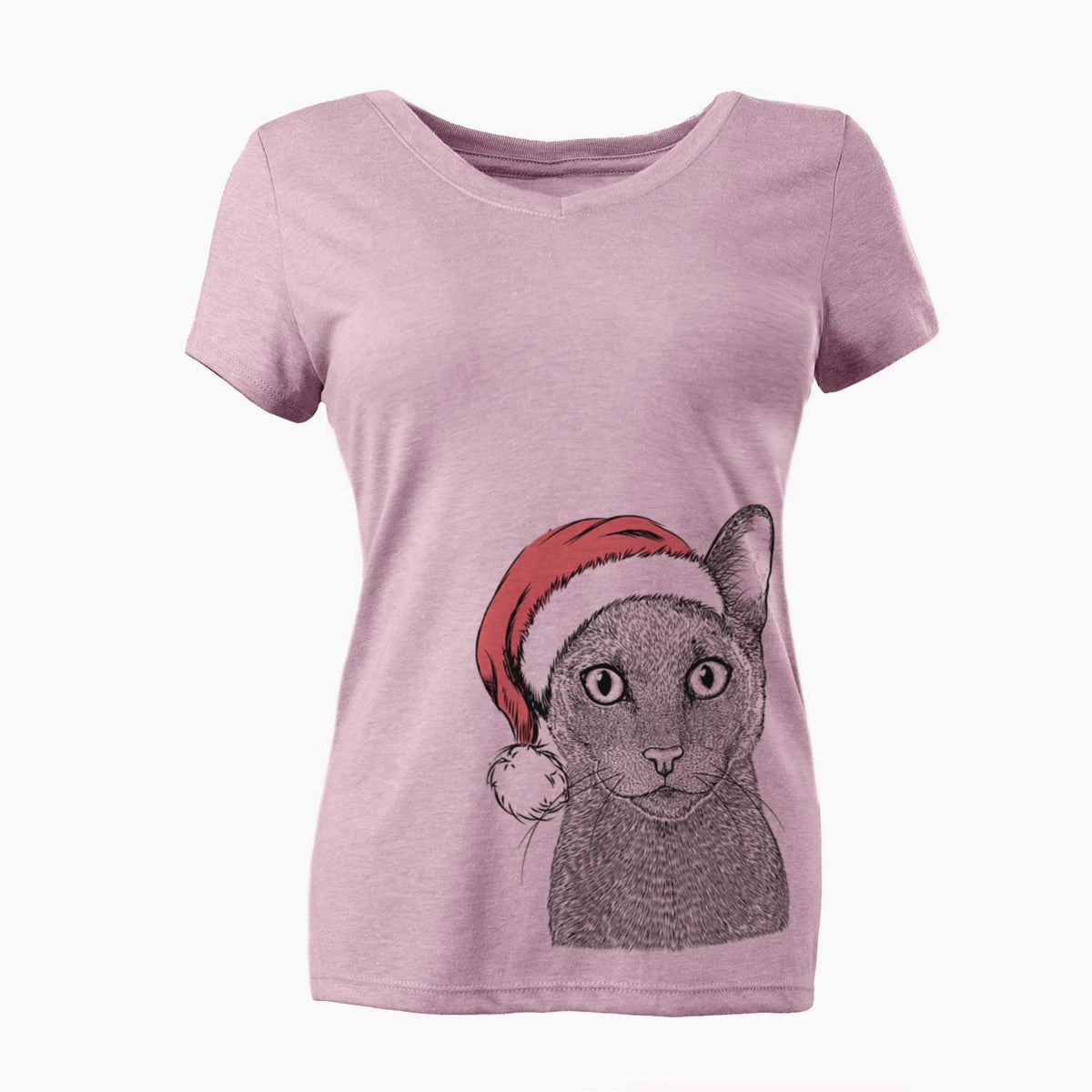 Santa Stanley the Russian Blue Cat - Women's V-neck Shirt