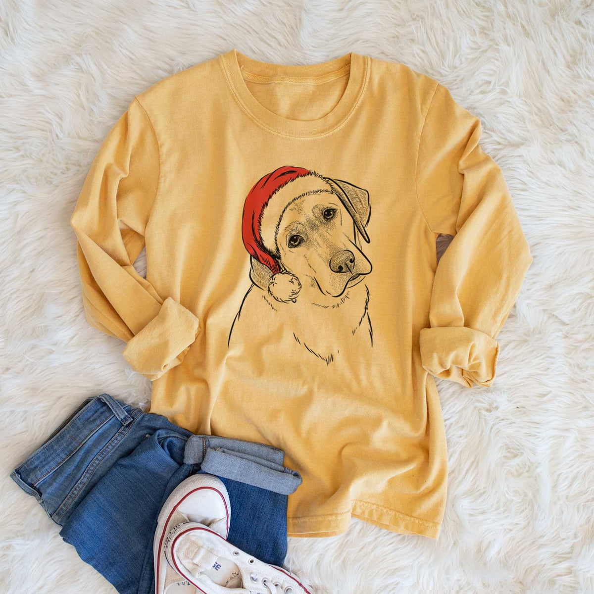 Santa Stella the Yellow Lab - Heavyweight 100% Cotton Long Sleeve
