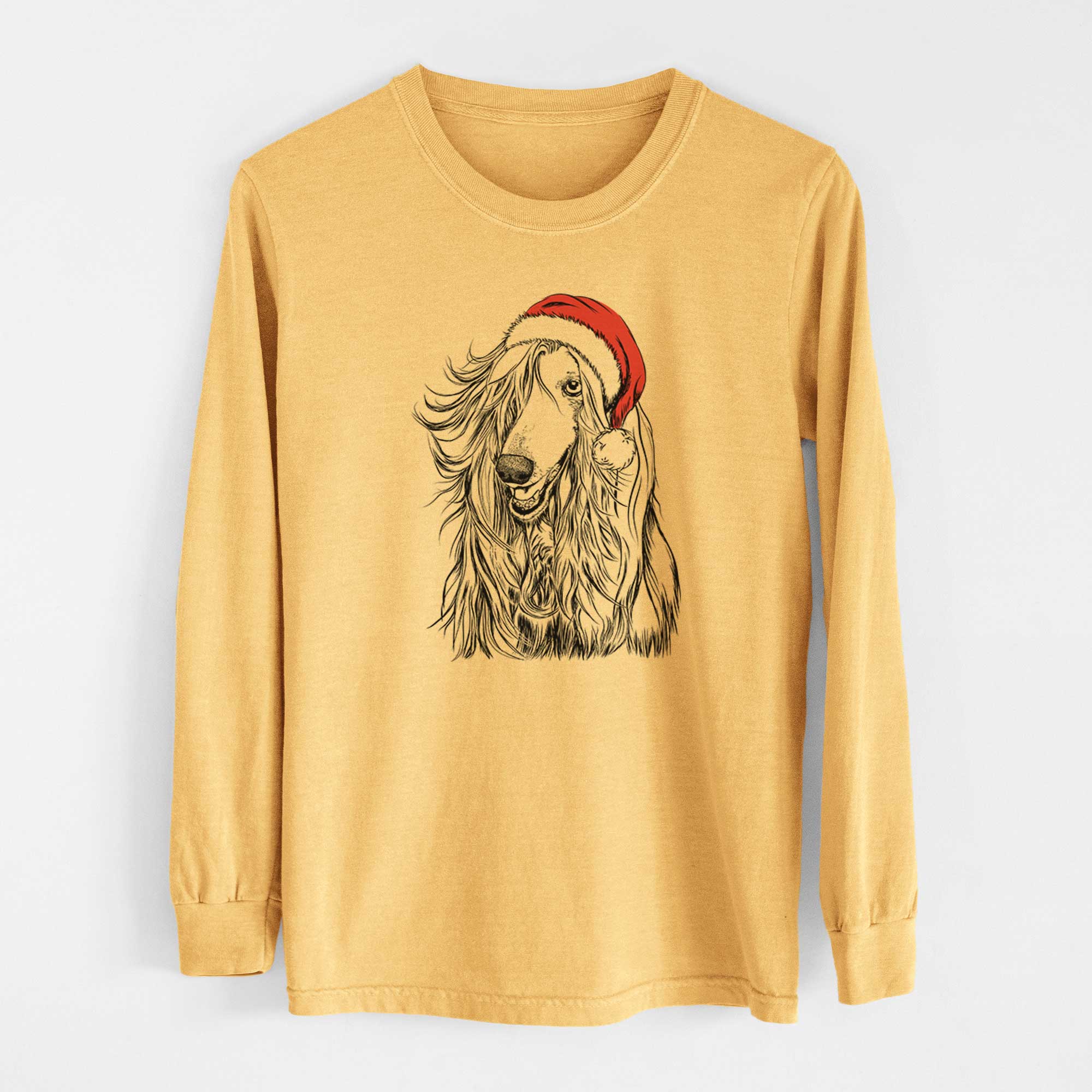 Santa Sterling the Afghan Hound - Heavyweight 100% Cotton Long Sleeve