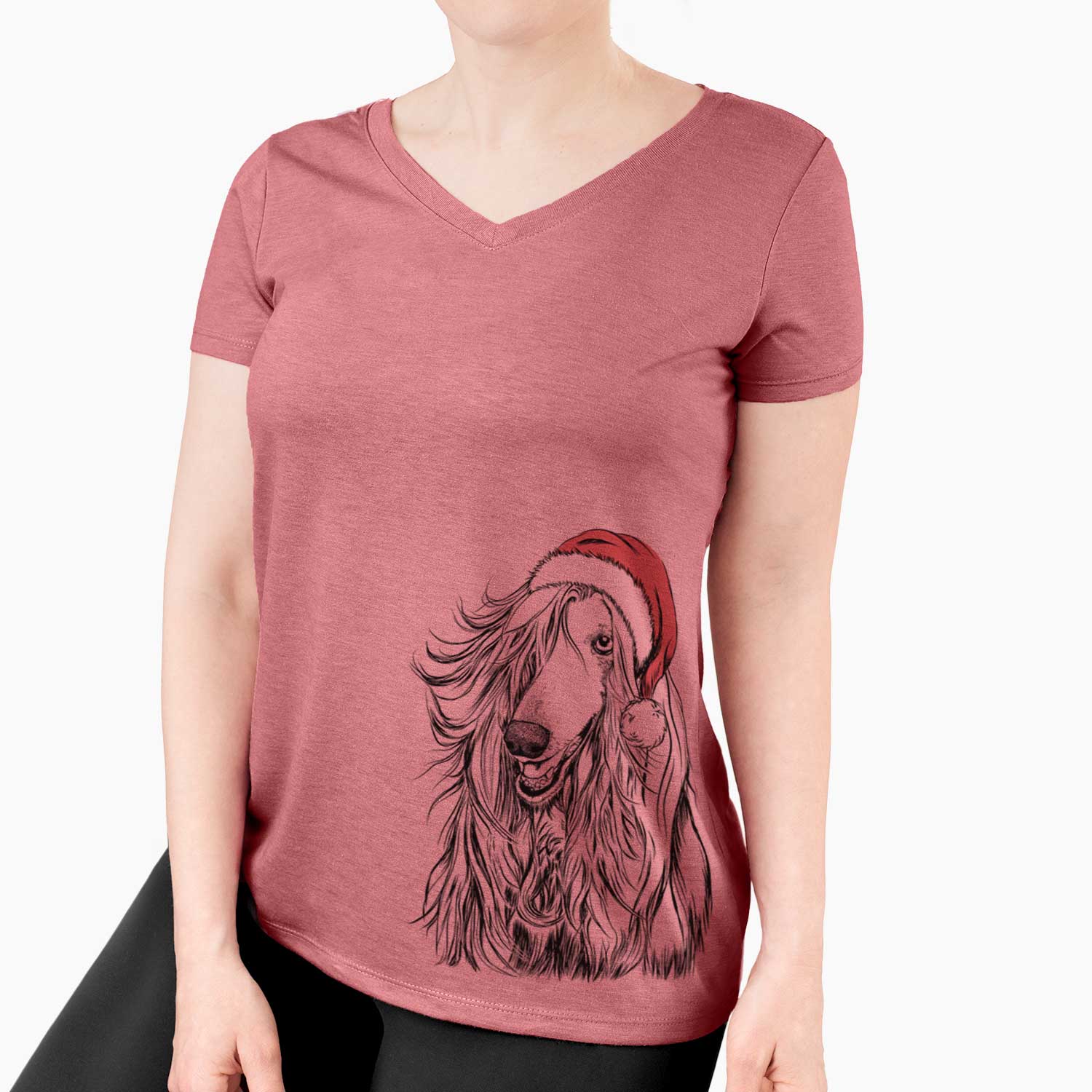 Santa Sterling the Afghan Hound - Women's V-neck Shirt