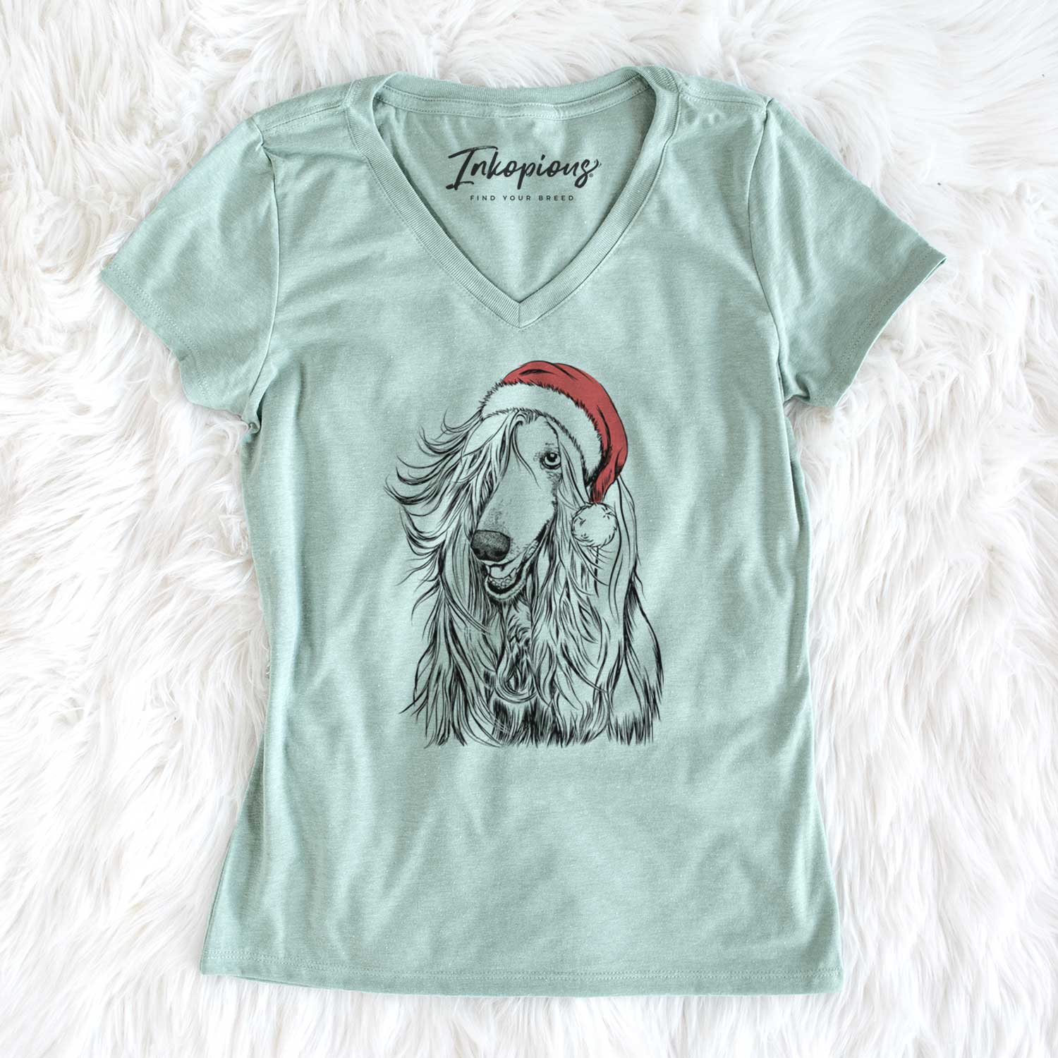 Santa Sterling the Afghan Hound - Women's V-neck Shirt