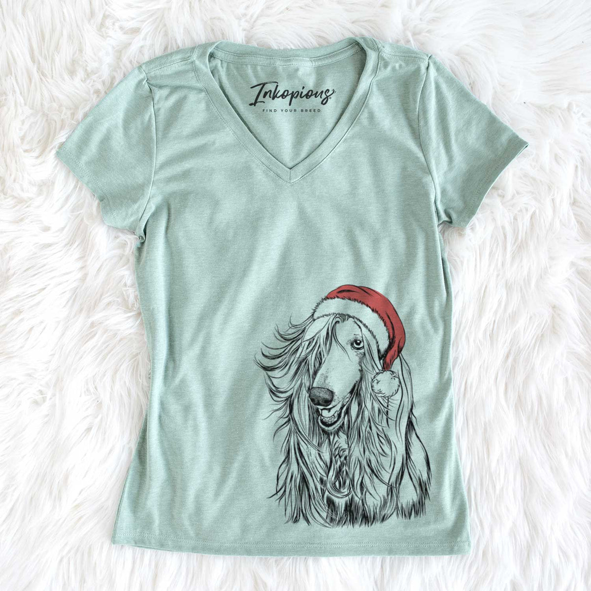 Santa Sterling the Afghan Hound - Women&#39;s V-neck Shirt