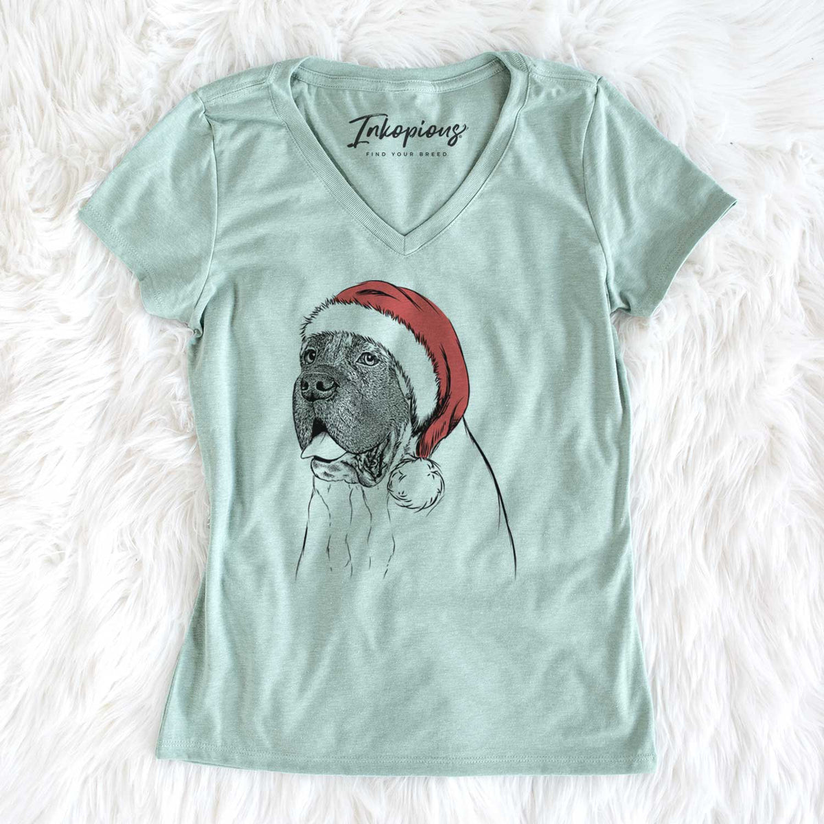 Santa Sterling the English Mastiff - Women's V-neck Shirt