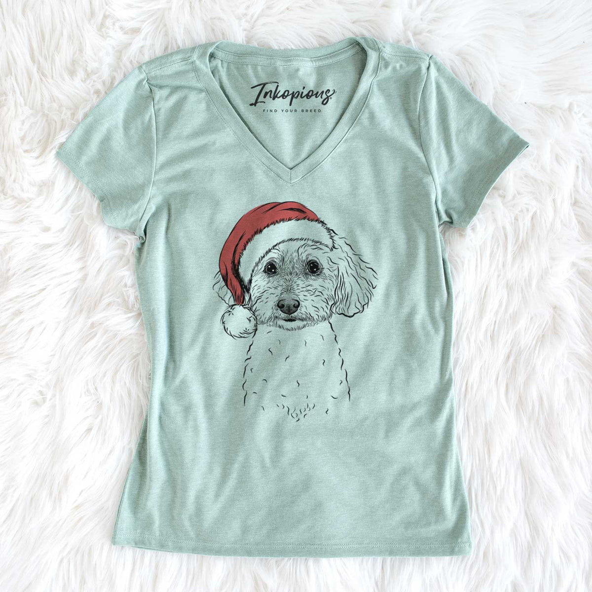 Santa Stitch the Bichonpoo - Women's V-neck Shirt