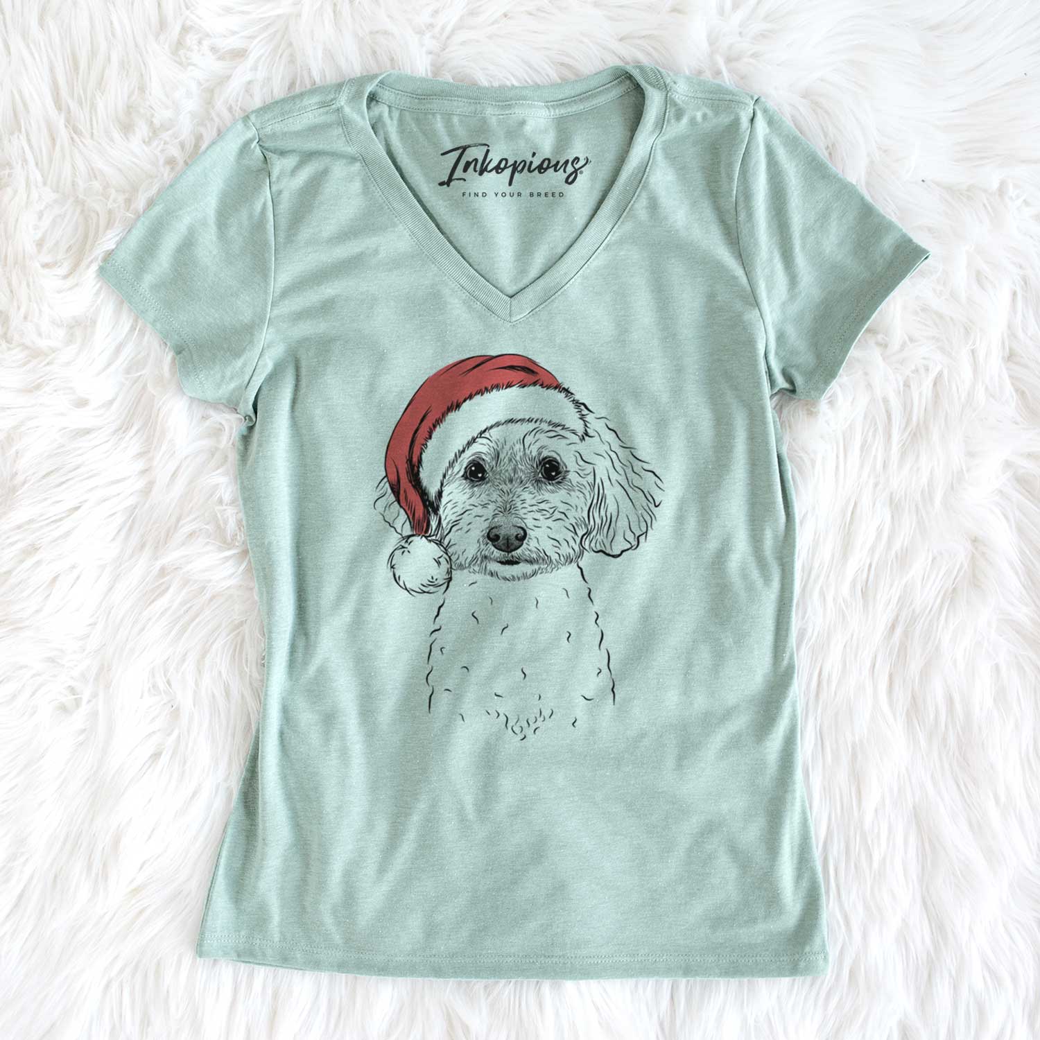 Santa Stitch the Bichonpoo - Women's V-neck Shirt
