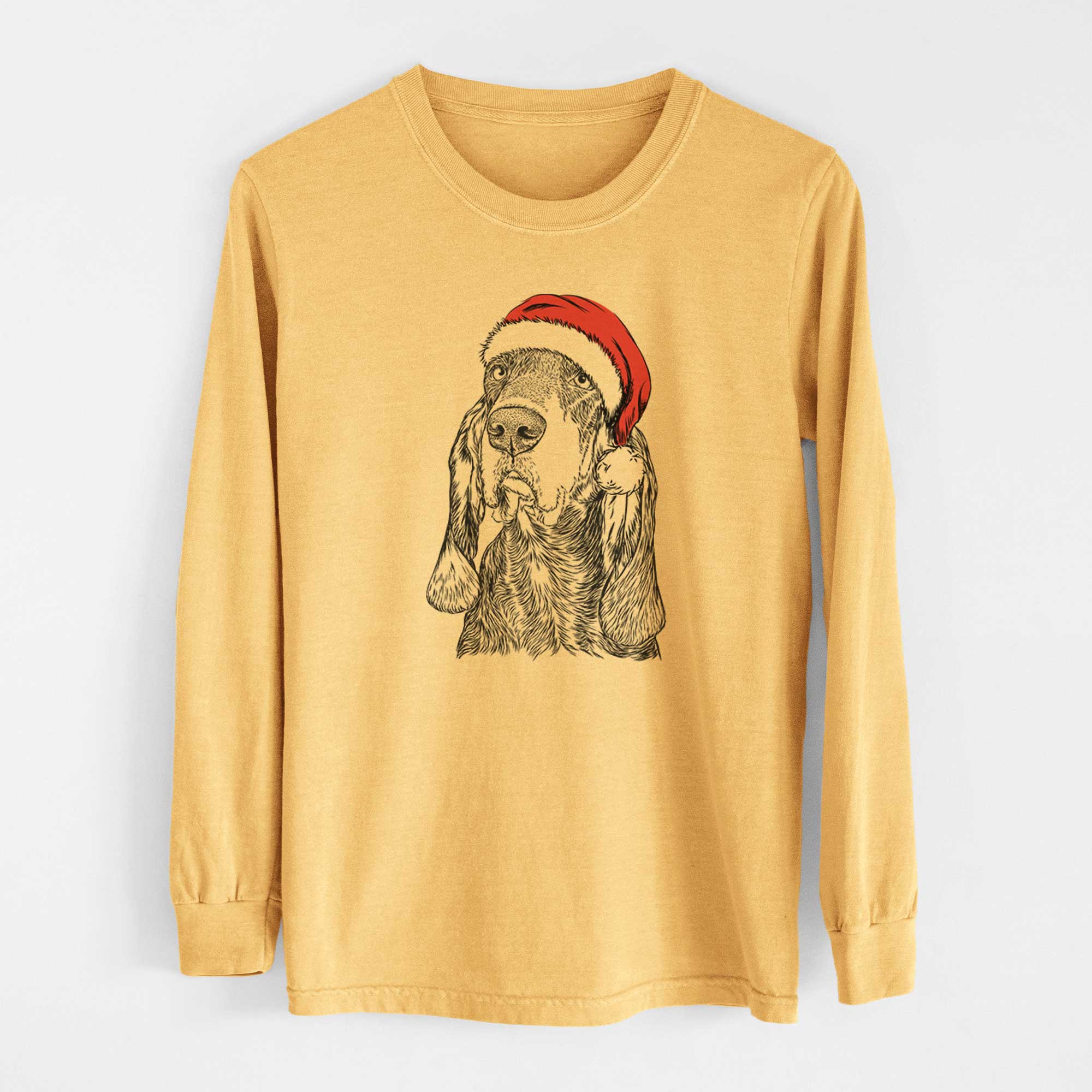 Santa Stu the Black and Tan Coonhound - Heavyweight 100% Cotton Long Sleeve