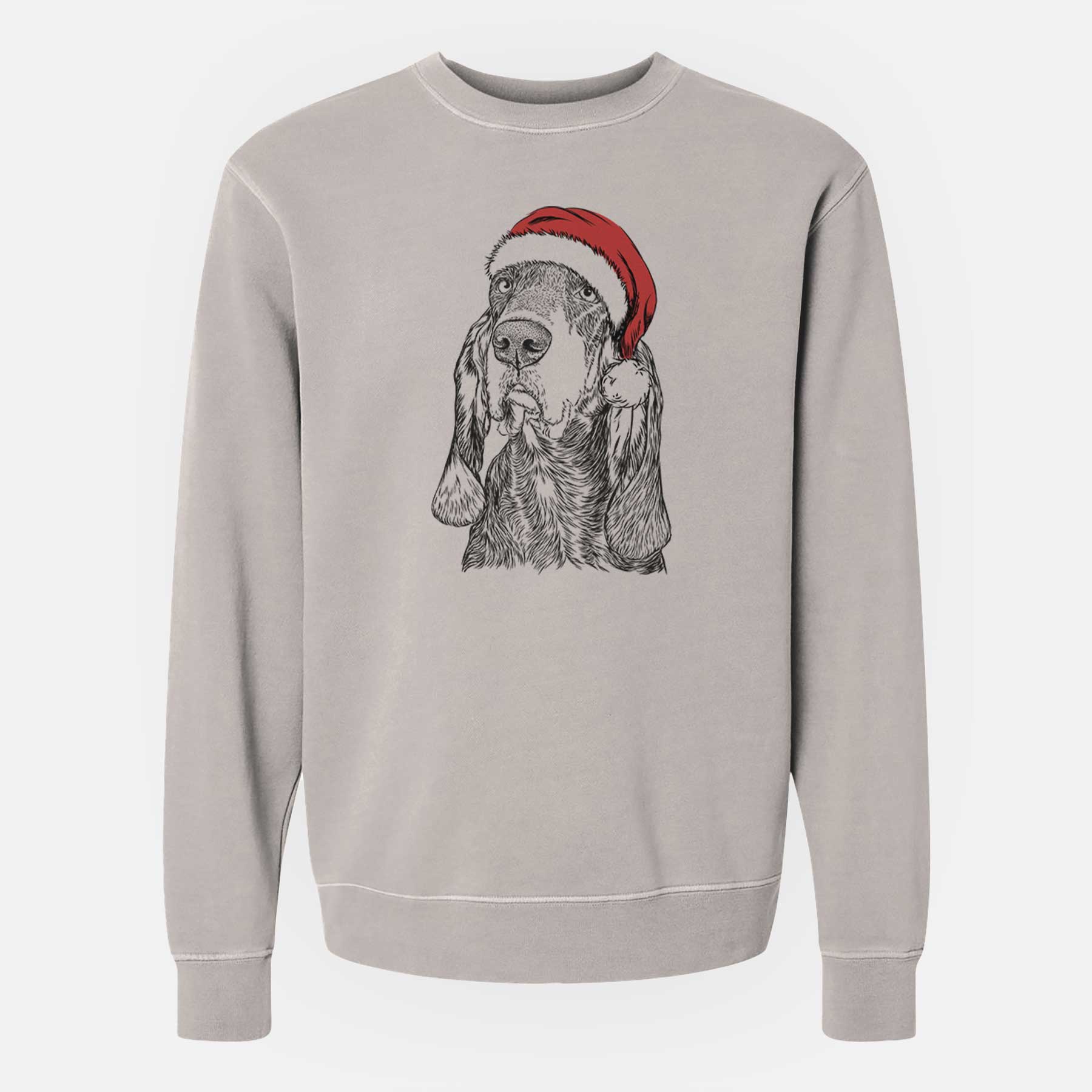 Santa Stu the Black and Tan Coonhound - Unisex Pigment Dyed Crew Sweatshirt