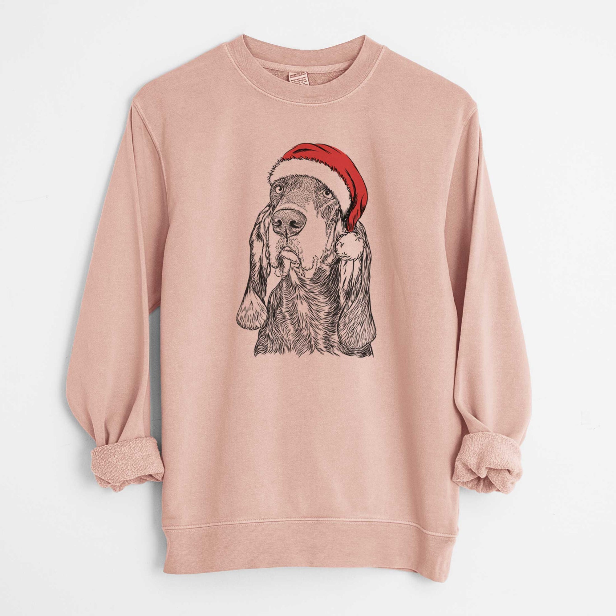 Santa Stu the Black and Tan Coonhound - Unisex Pigment Dyed Crew Sweatshirt