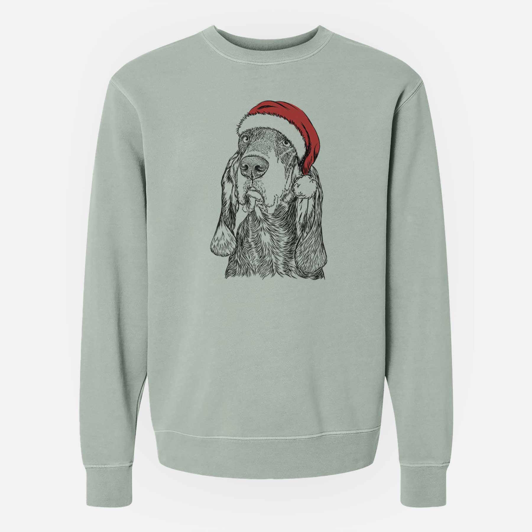 Santa Stu the Black and Tan Coonhound - Unisex Pigment Dyed Crew Sweatshirt