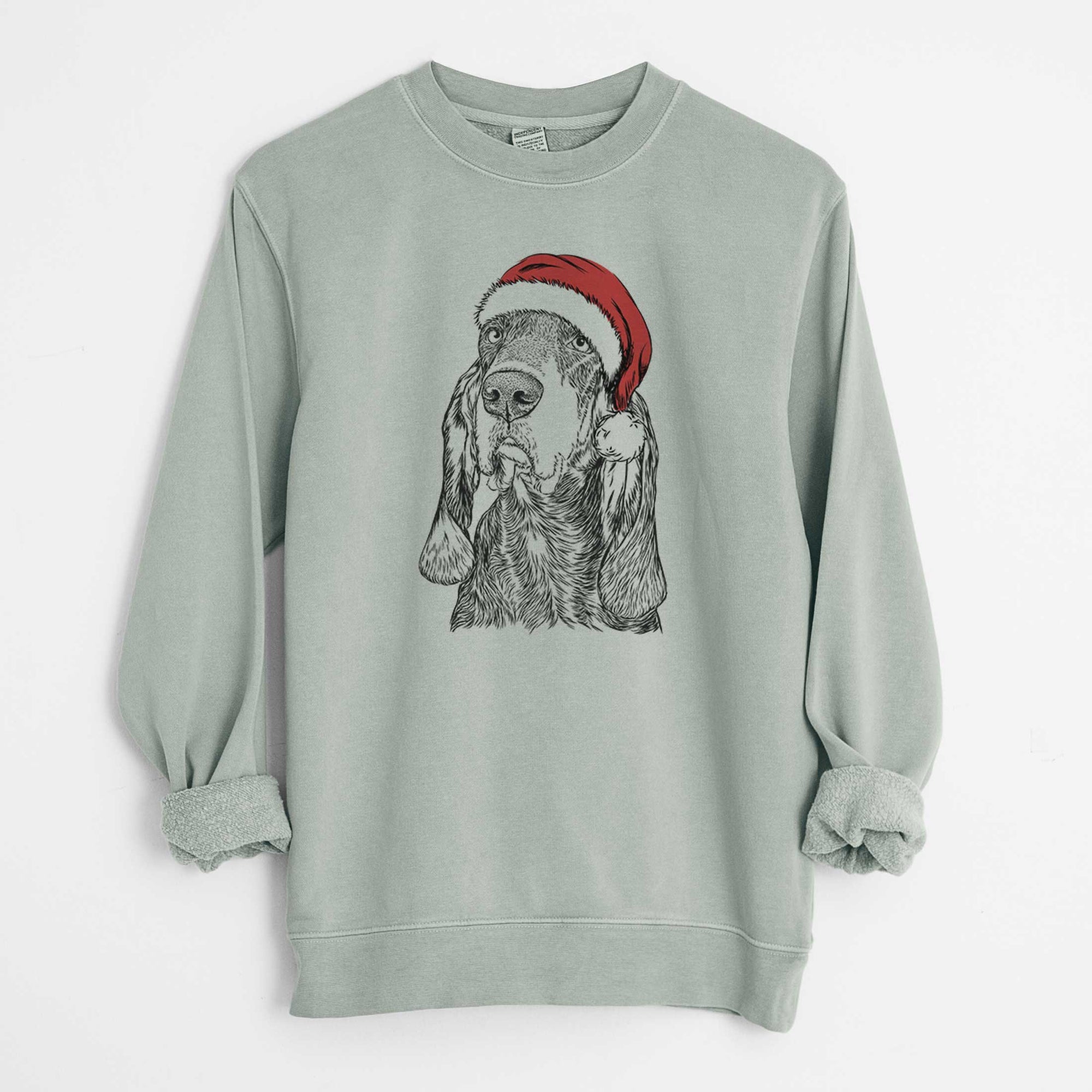 Santa Stu the Black and Tan Coonhound - Unisex Pigment Dyed Crew Sweatshirt