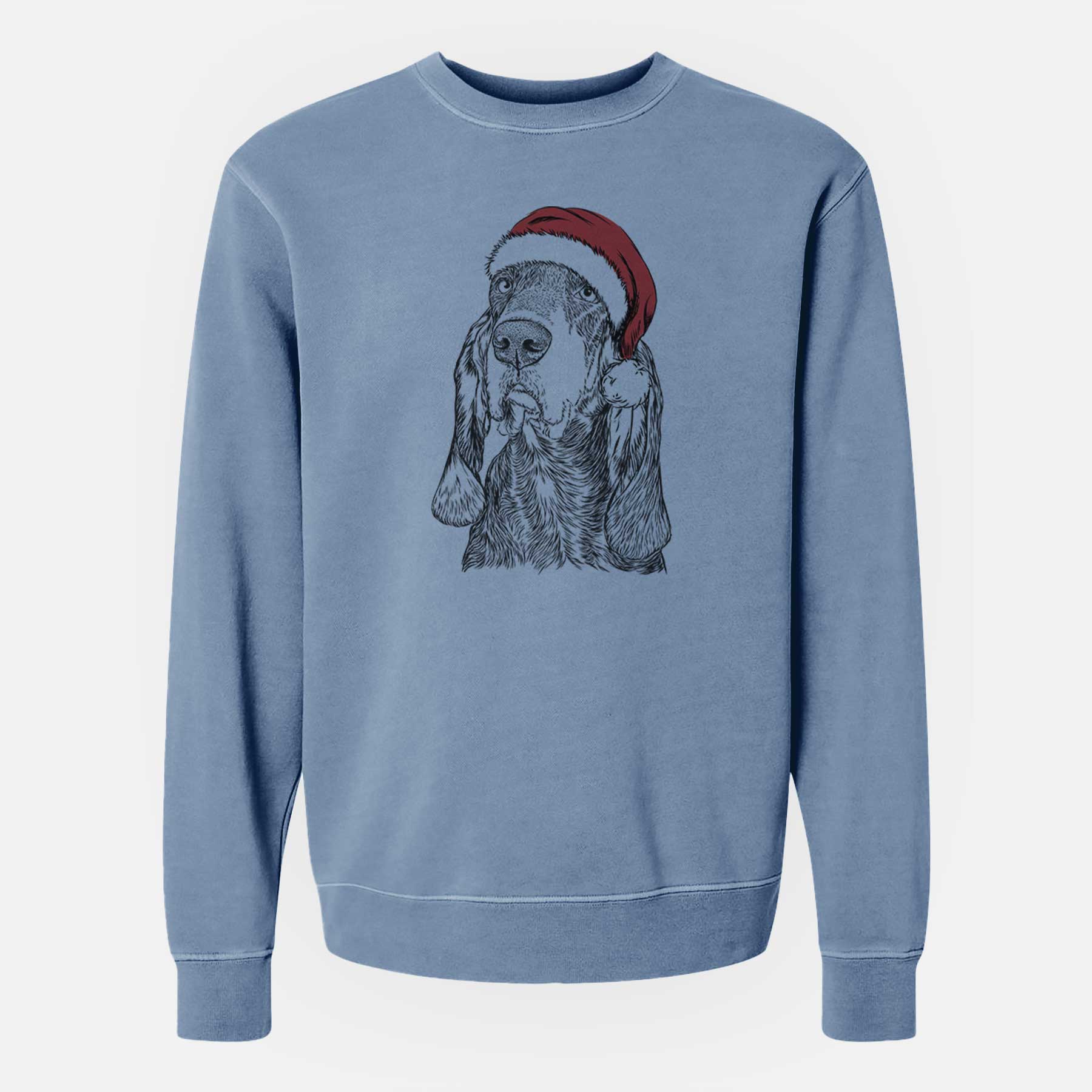 Santa Stu the Black and Tan Coonhound - Unisex Pigment Dyed Crew Sweatshirt