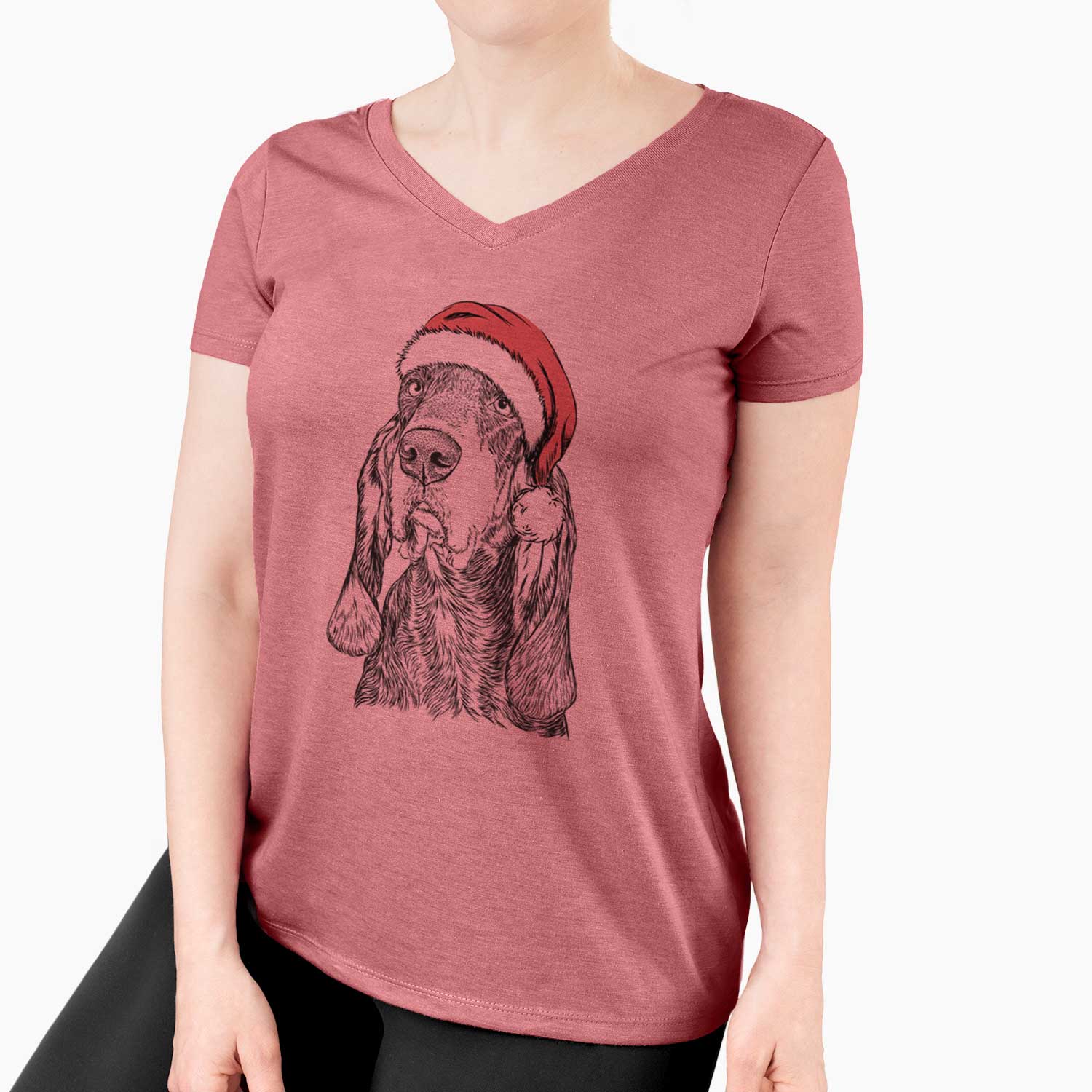 Santa Stu the Black and Tan Coonhound - Women's V-neck Shirt