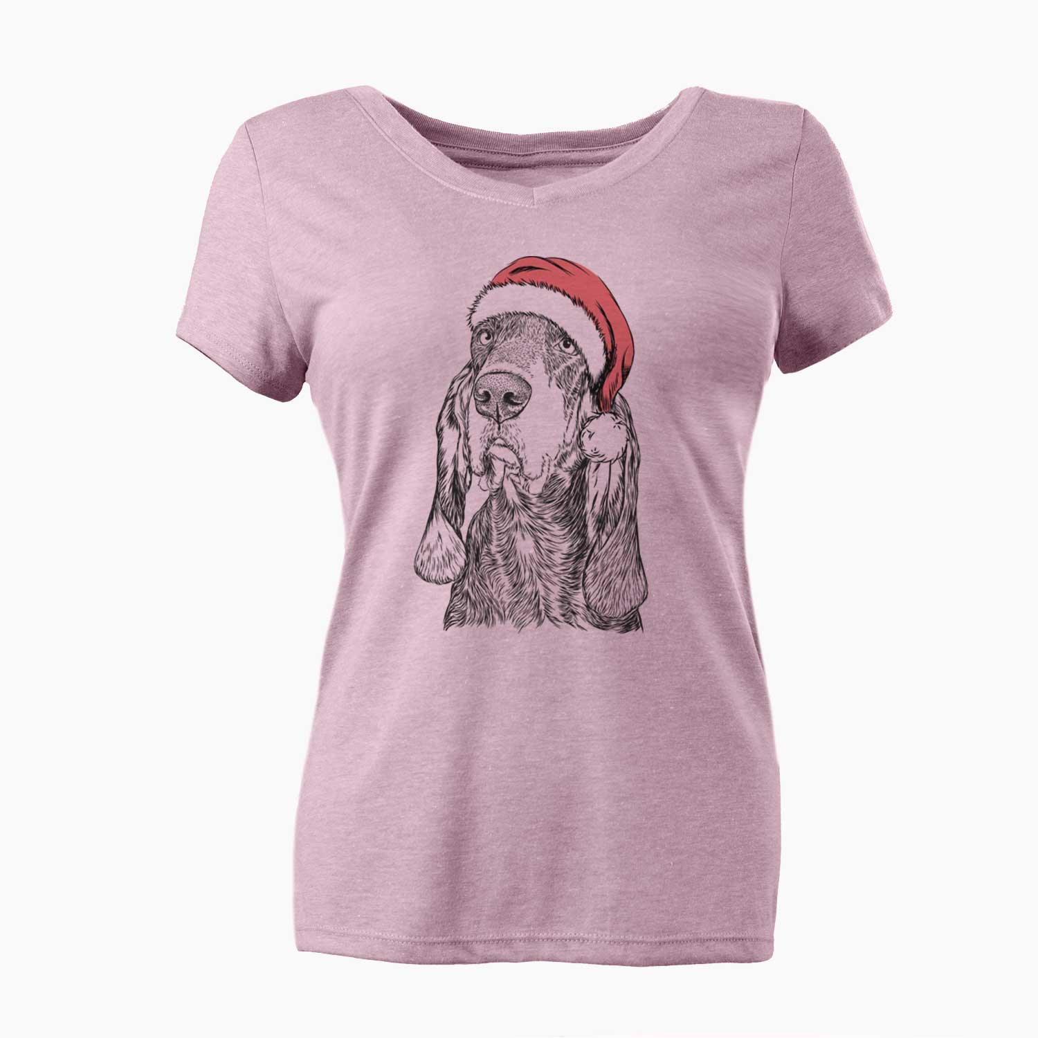 Santa Stu the Black and Tan Coonhound - Women's V-neck Shirt