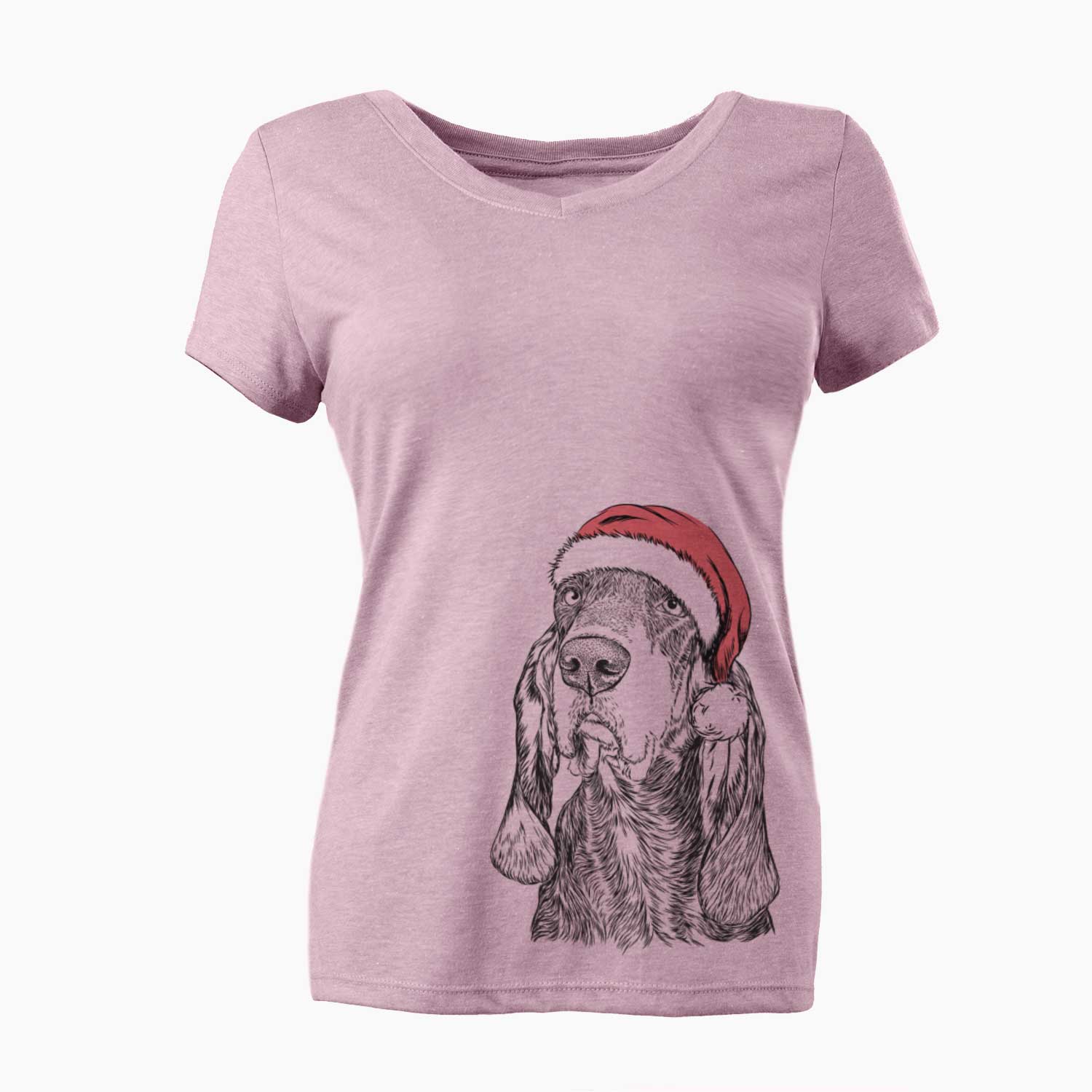 Santa Stu the Black and Tan Coonhound - Women's V-neck Shirt