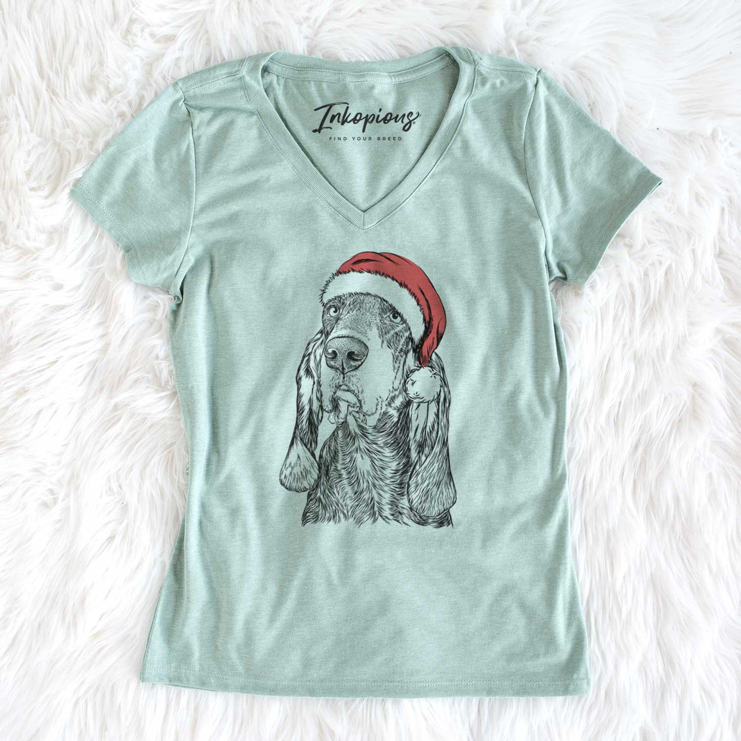 Santa Stu the Black and Tan Coonhound - Women's V-neck Shirt