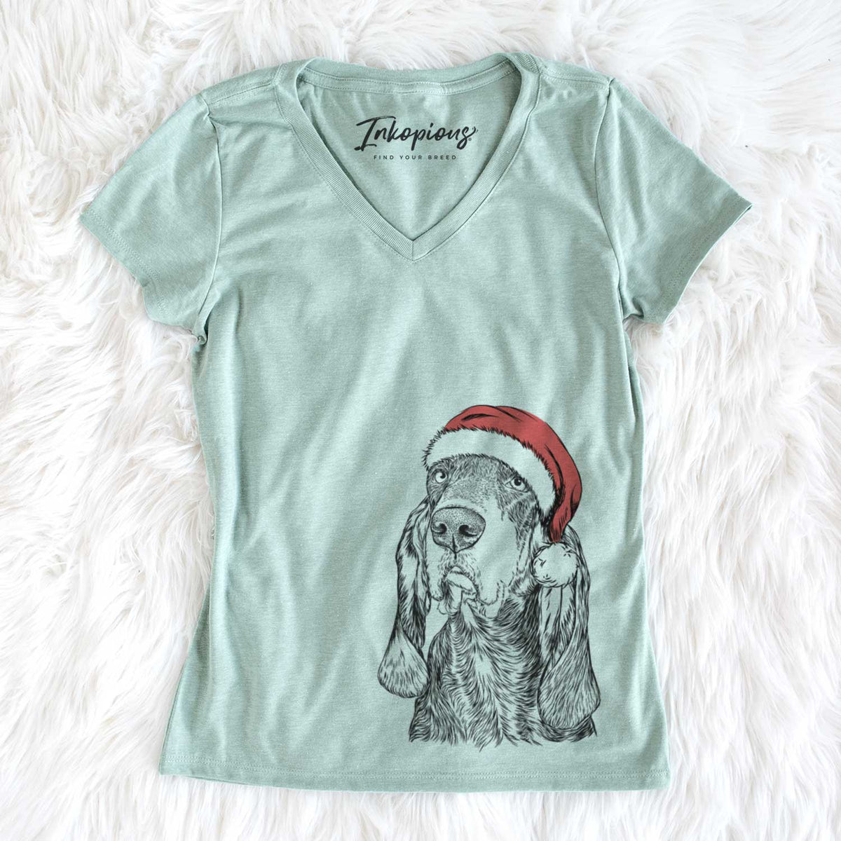 Santa Stu the Black and Tan Coonhound - Women&#39;s V-neck Shirt