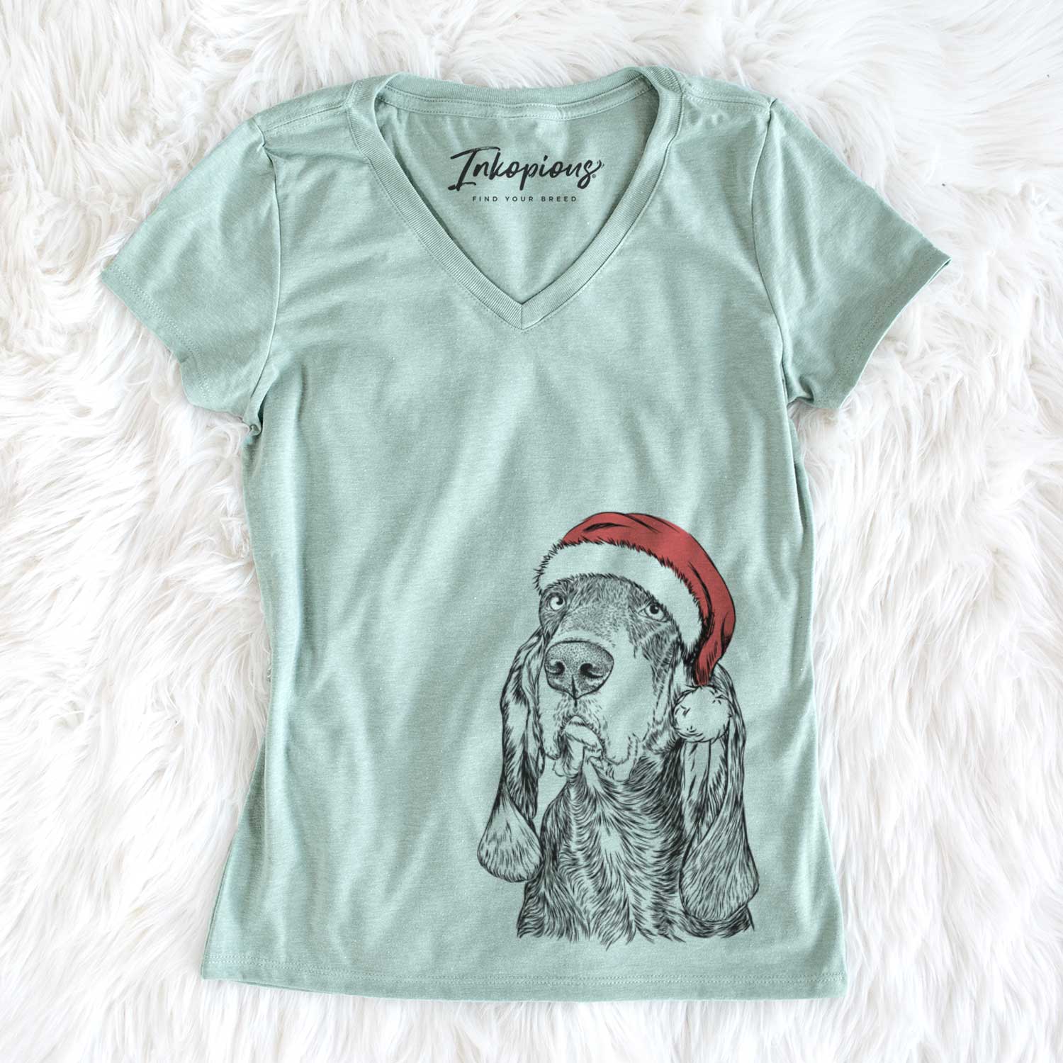 Santa Stu the Black and Tan Coonhound - Women's V-neck Shirt