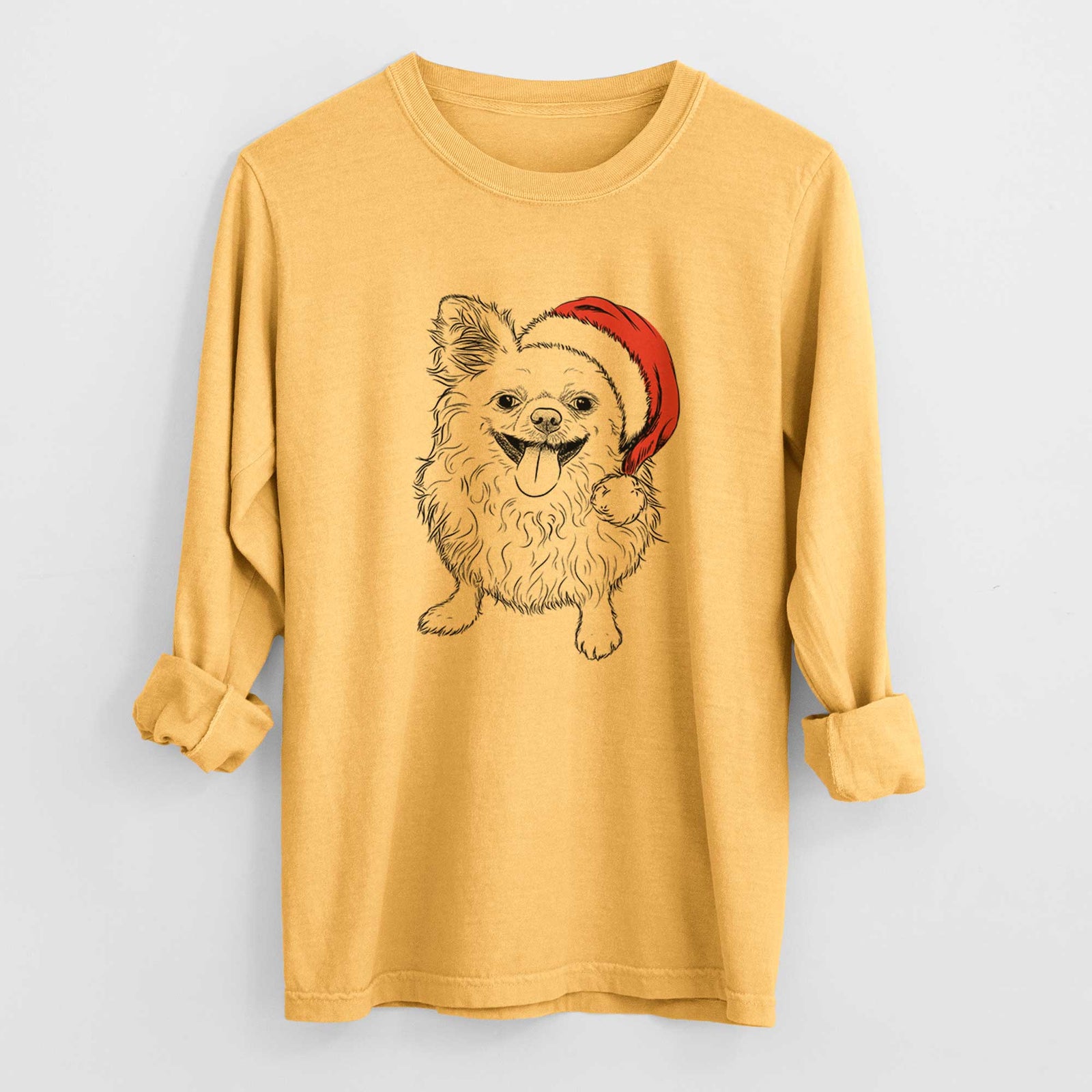 Santa Stuart the Longhaired Chihuahua - Heavyweight 100% Cotton Long Sleeve
