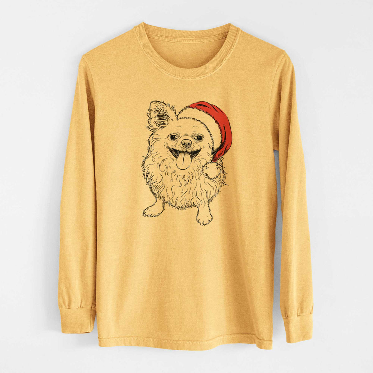 Santa Stuart the Longhaired Chihuahua - Heavyweight 100% Cotton Long Sleeve