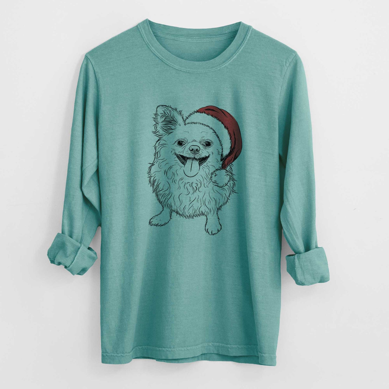 Santa Stuart the Longhaired Chihuahua - Heavyweight 100% Cotton Long Sleeve