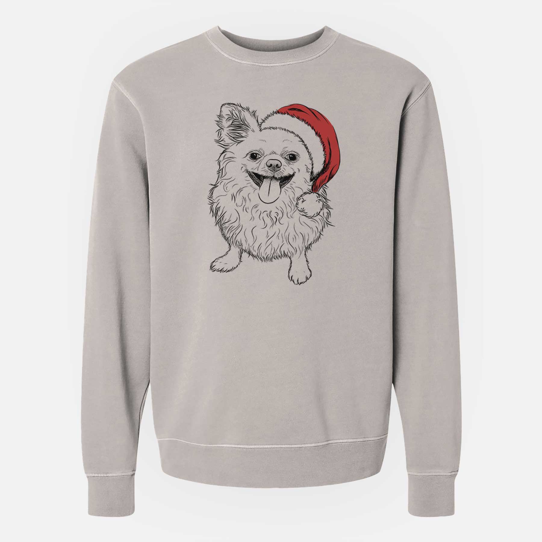 Santa Stuart the Longhaired Chihuahua - Unisex Pigment Dyed Crew Sweatshirt