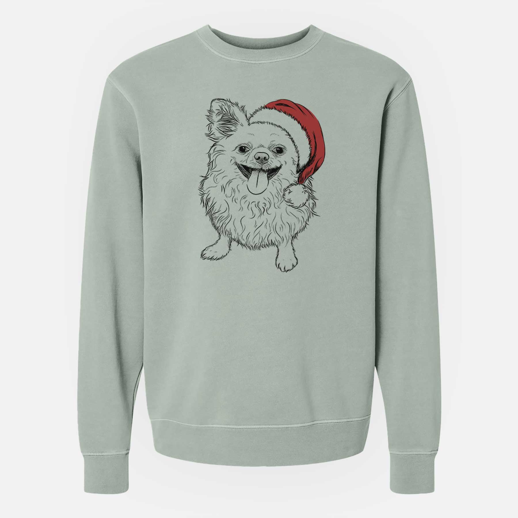 Santa Stuart the Longhaired Chihuahua - Unisex Pigment Dyed Crew Sweatshirt