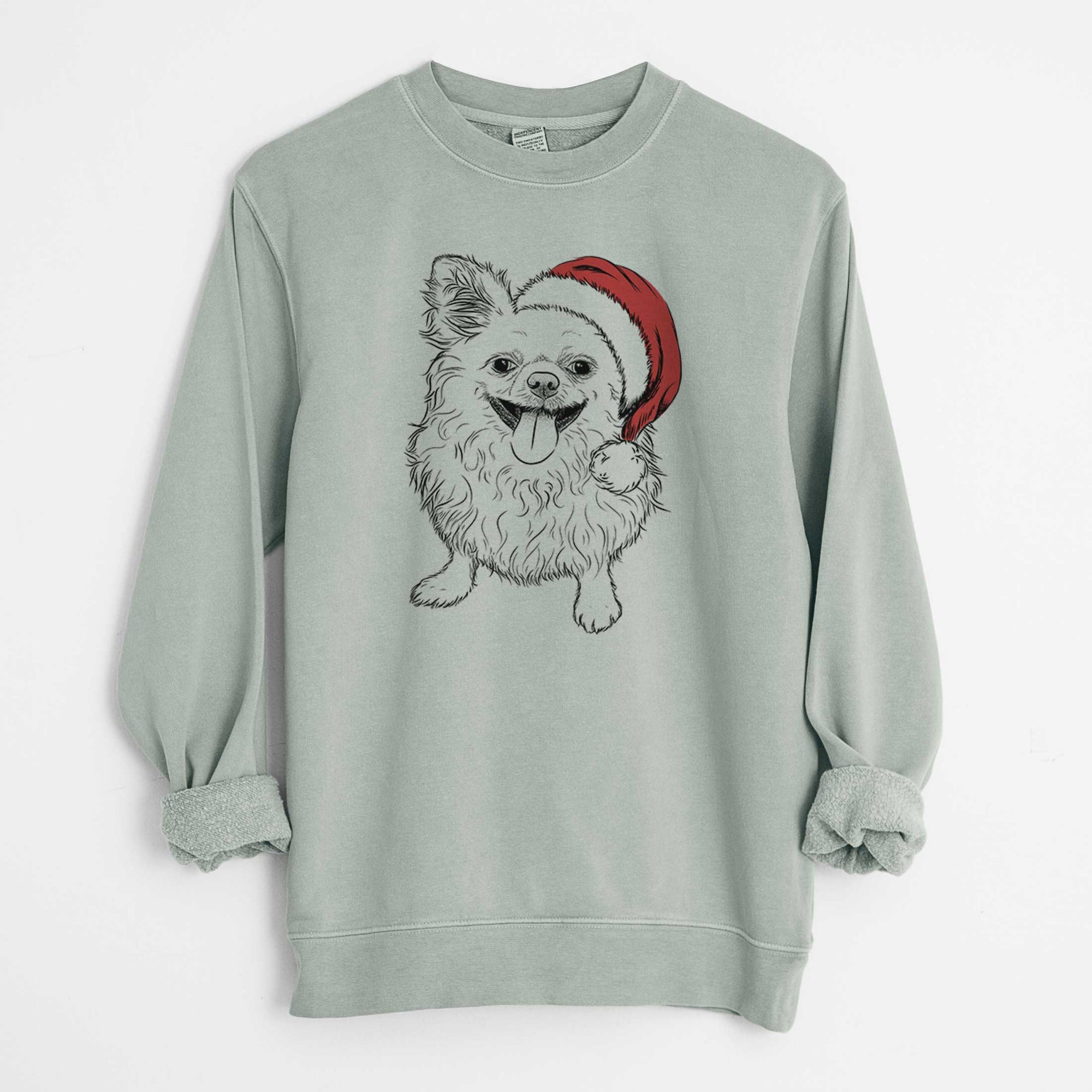 Santa Stuart the Longhaired Chihuahua - Unisex Pigment Dyed Crew Sweatshirt