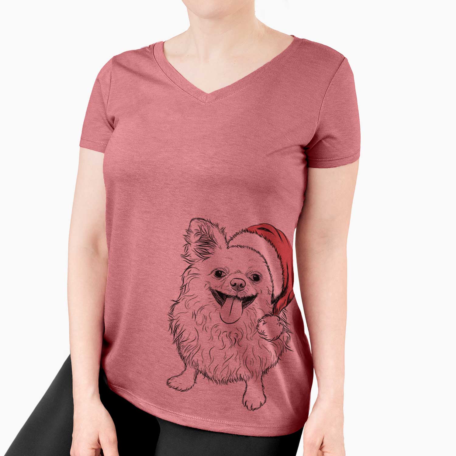 Santa Stuart the Longhaired Chihuahua - Women's V-neck Shirt