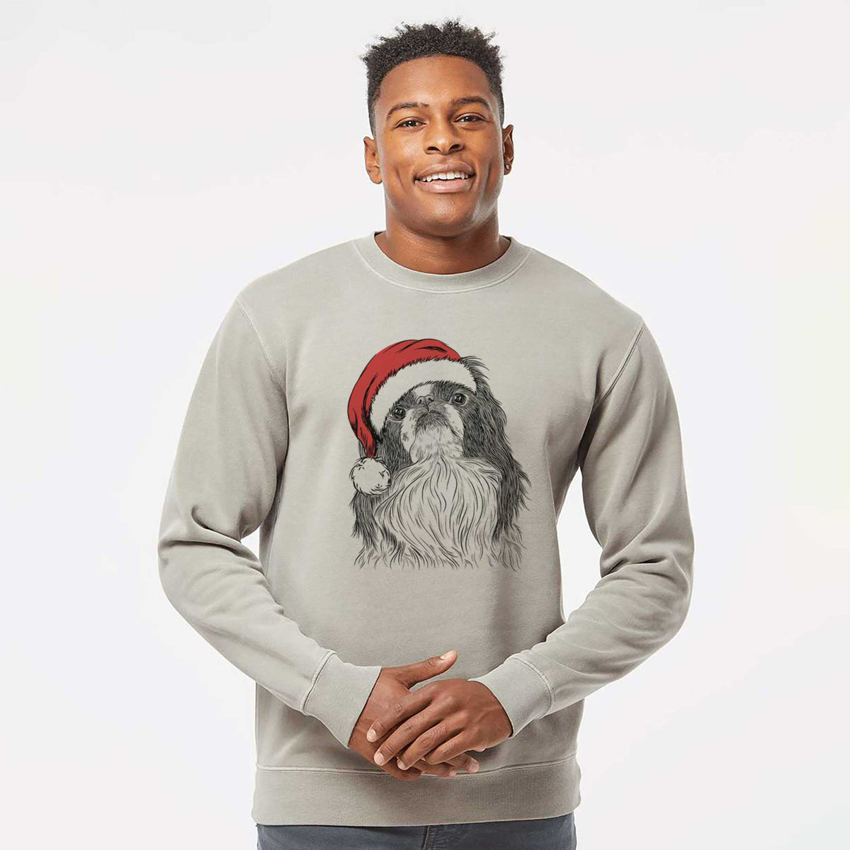Santa Suki the Japanese Chin - Unisex Pigment Dyed Crew Sweatshirt