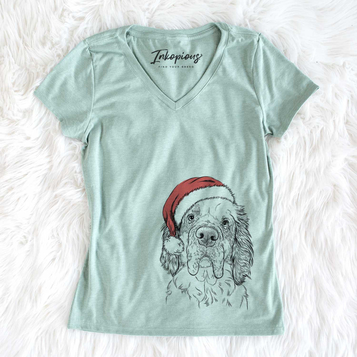 Santa Sully the Clumber Spaniel - Women&#39;s V-neck Shirt