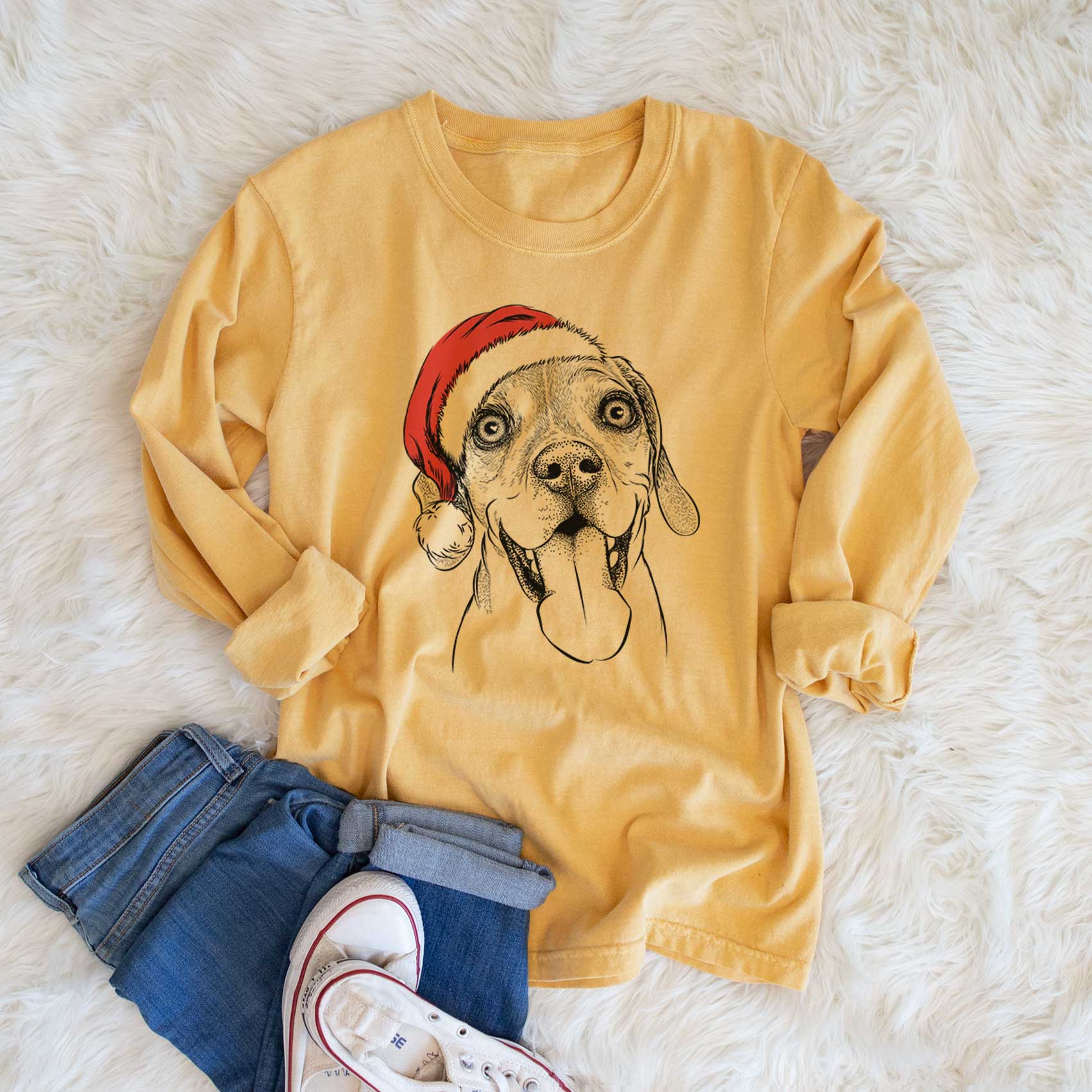 Santa Sunny the Beagle - Heavyweight 100% Cotton Long Sleeve